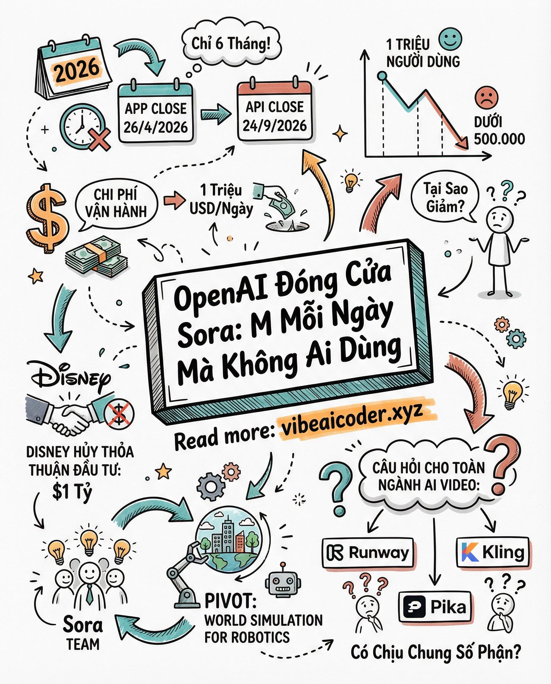 🎬 OpenAI Đóng Cửa Sora Sau 6 Tháng: $1M/Ngày Mà Không Ai Dùng