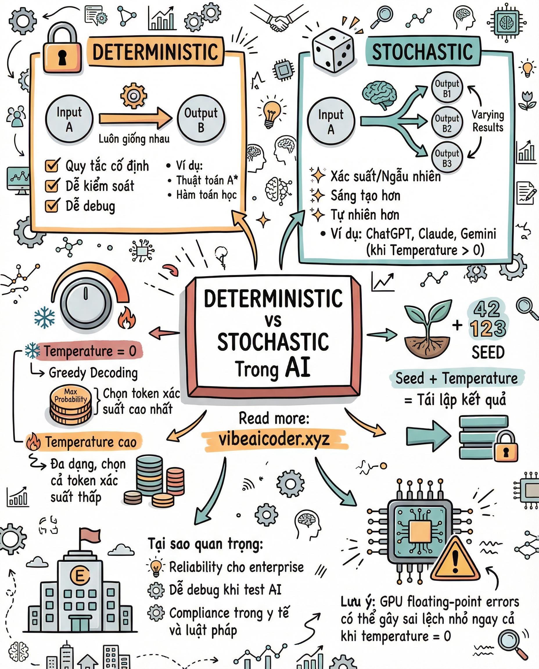 🎯 Deterministic vs Stochastic trong AI, hai khái niệm quyết định cách AI trả lời bạn