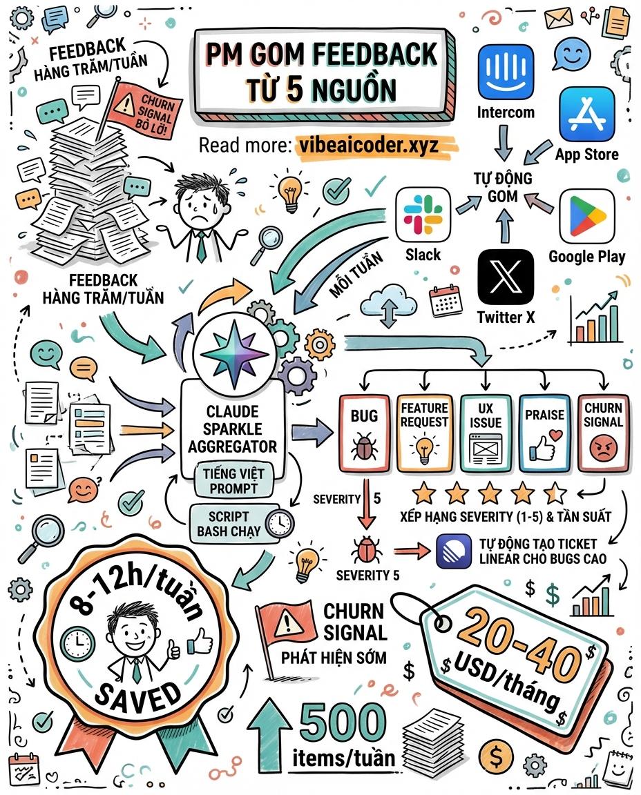 📊 Tutorial Cho PM: Gom User Feedback Từ 5 Nguồn Tự Động Với Claude Code