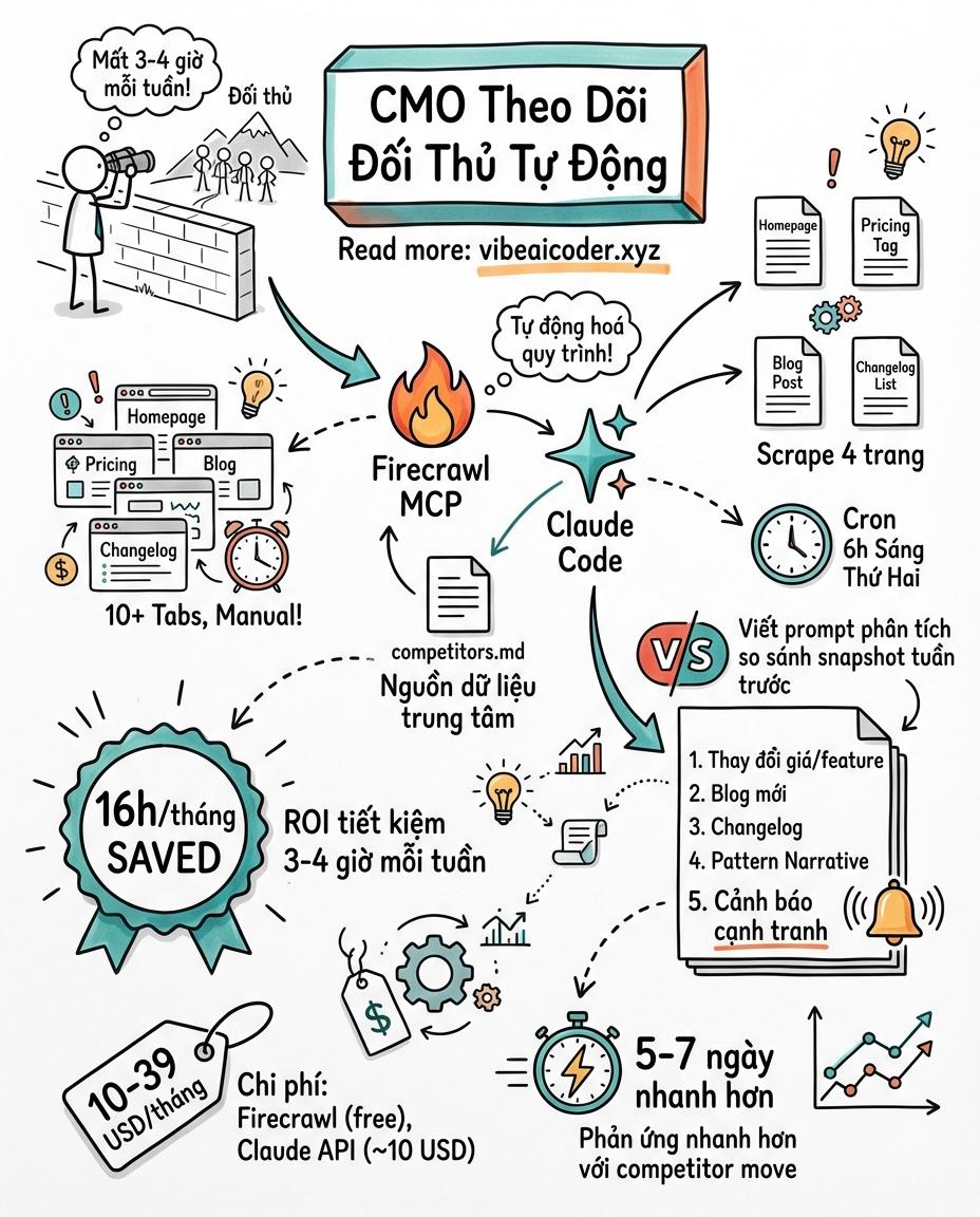 🕵️ Tutorial CMO: Tự Động Theo Dõi Đối Thủ Hàng Tuần Với Claude Code Và Firecrawl