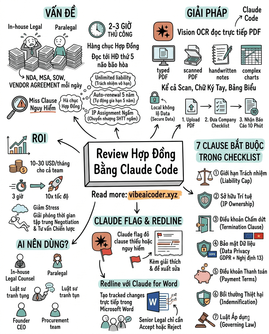 ⚖️ Legal Counsel dùng Claude Code review hợp đồng 30 trang chỉ trong 10 phút