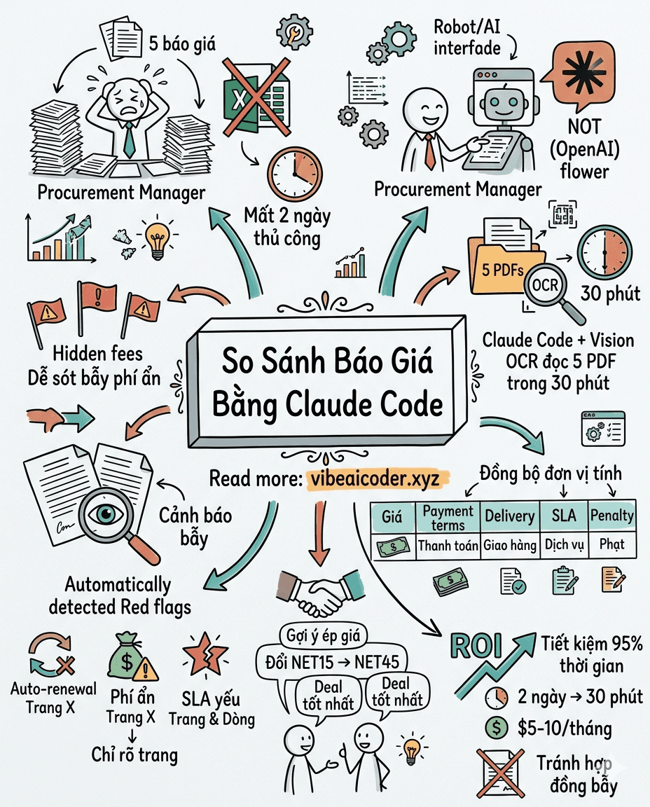📊 Procurement Manager dùng Claude Code so sánh 5 báo giá vendor trong 30 phút thay vì 2 ngày