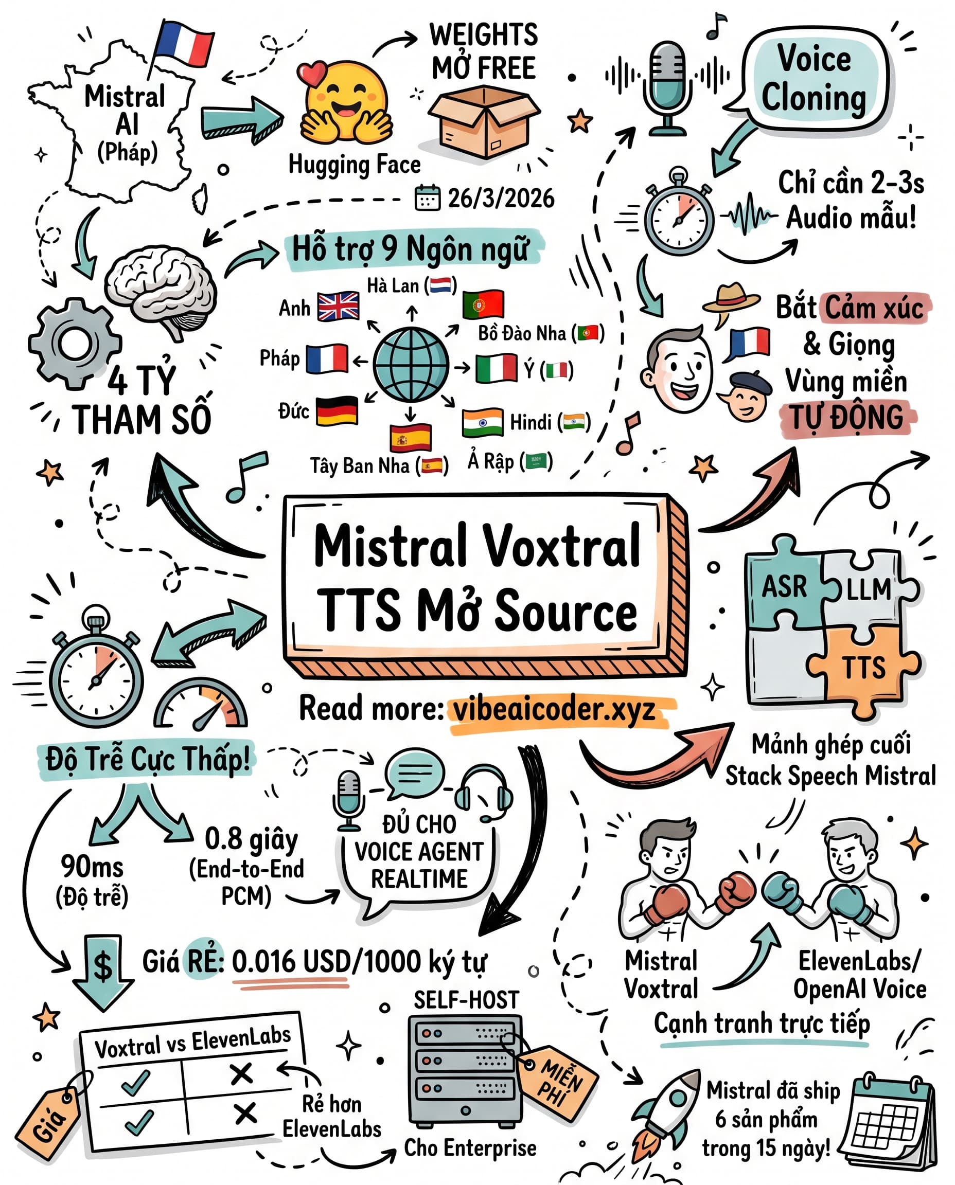 🎙️ Mistral Voxtral TTS mở source: clone giọng chỉ 3 giây, đấu trực diện ElevenLabs