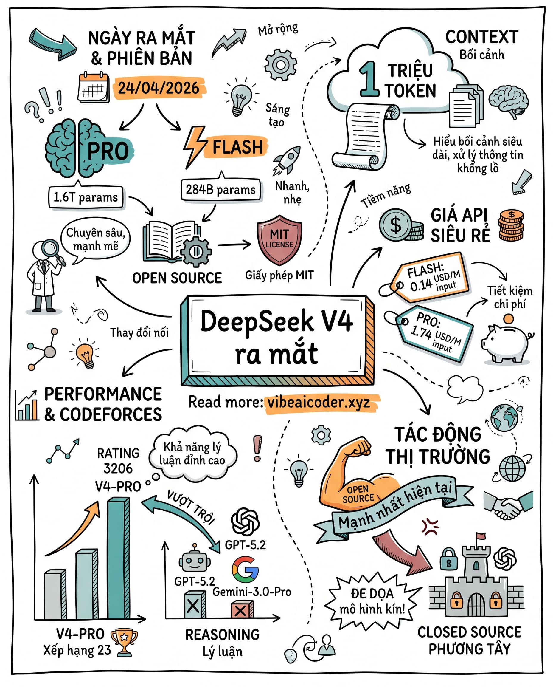 🚀 DeepSeek V4 ra mắt với 1.6T tham số, MIT license, đe doạ GPT-5
