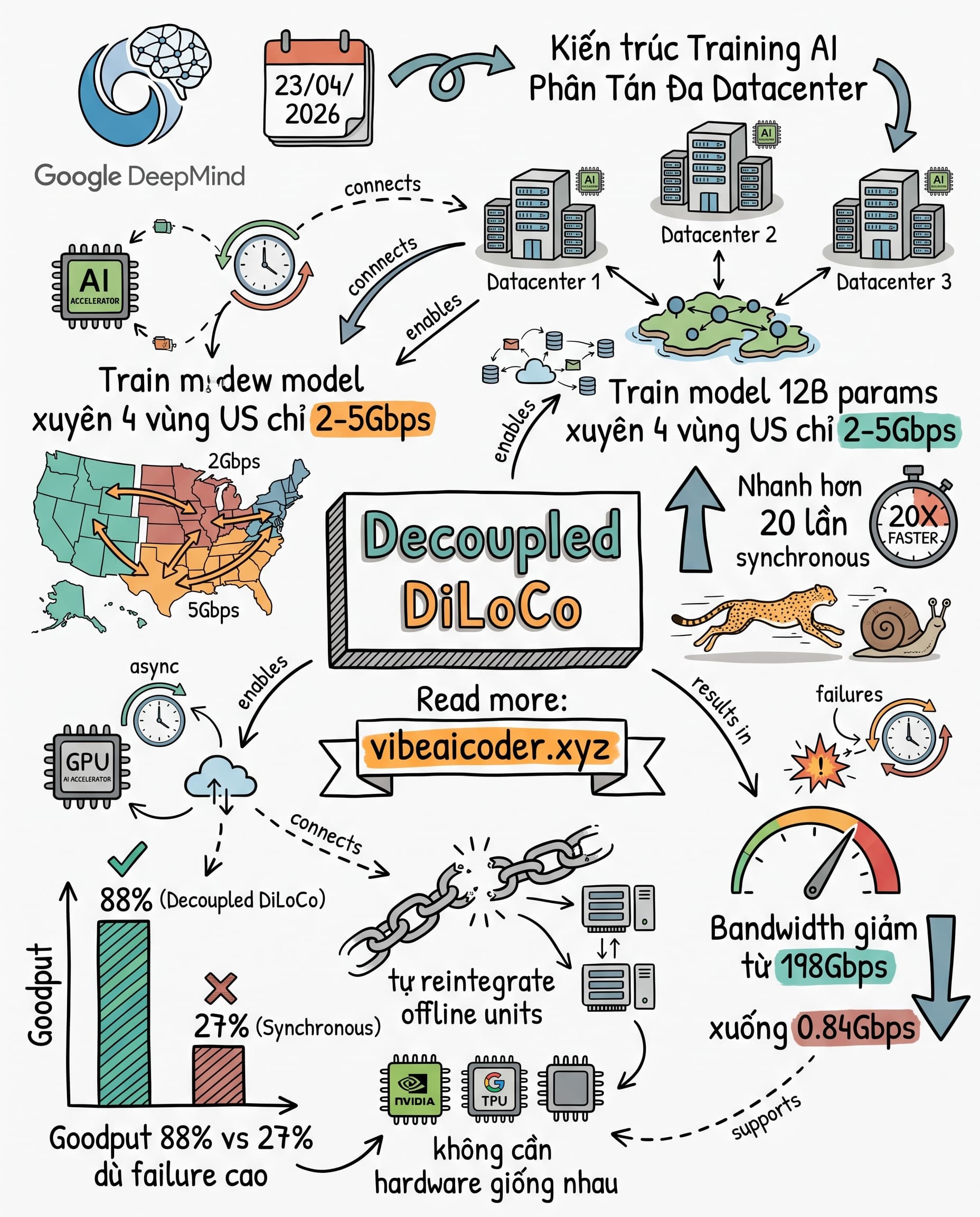 Decoupled DiLoCo: Google DeepMind Mở Ra Kỷ Nguyên Training AI Phân Tán Đa Data Center, Nhanh Hơn 20 Lần