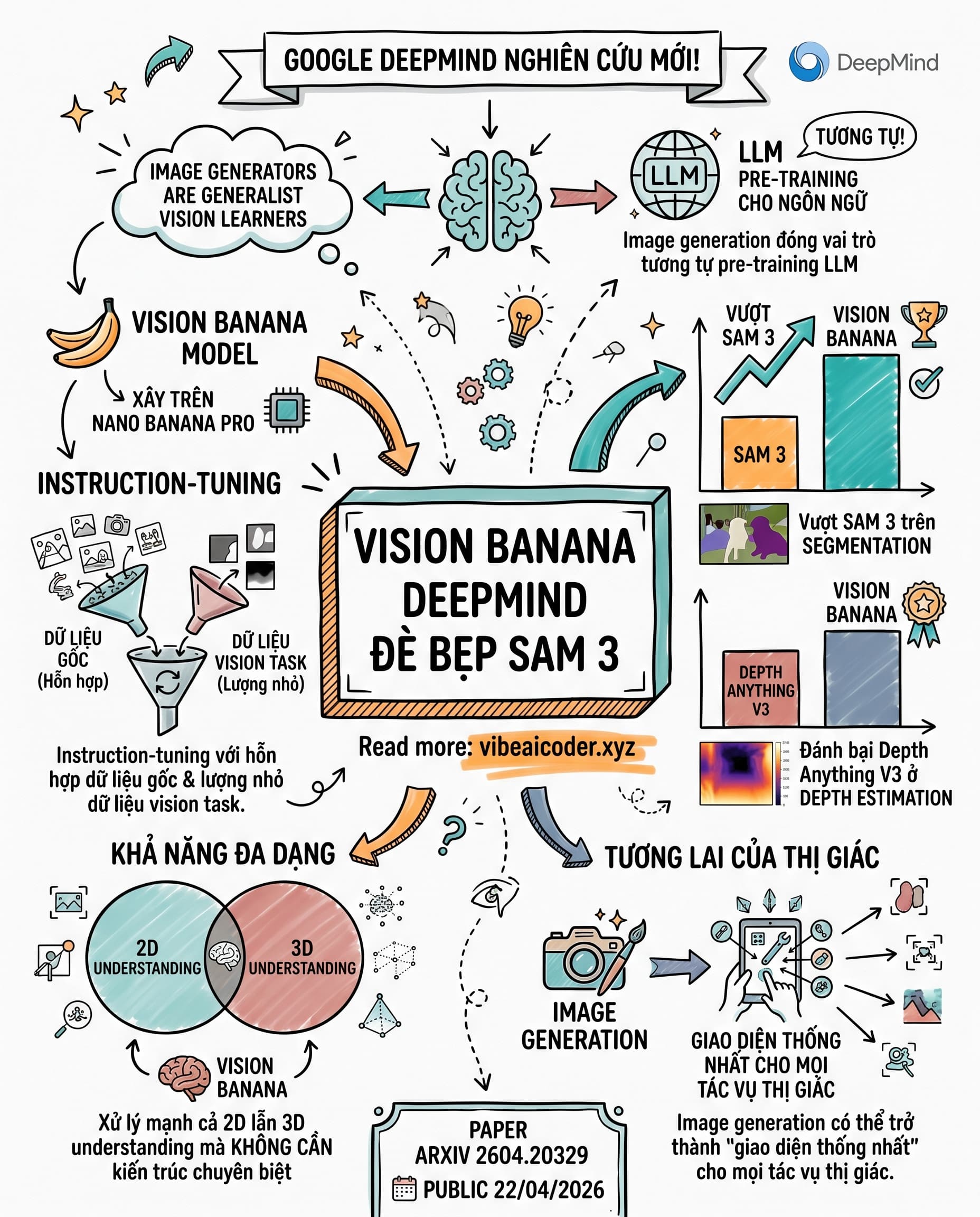 🍌 Vision Banana gây sốc: Image generator đánh bại SAM 3 và Depth Anything V3