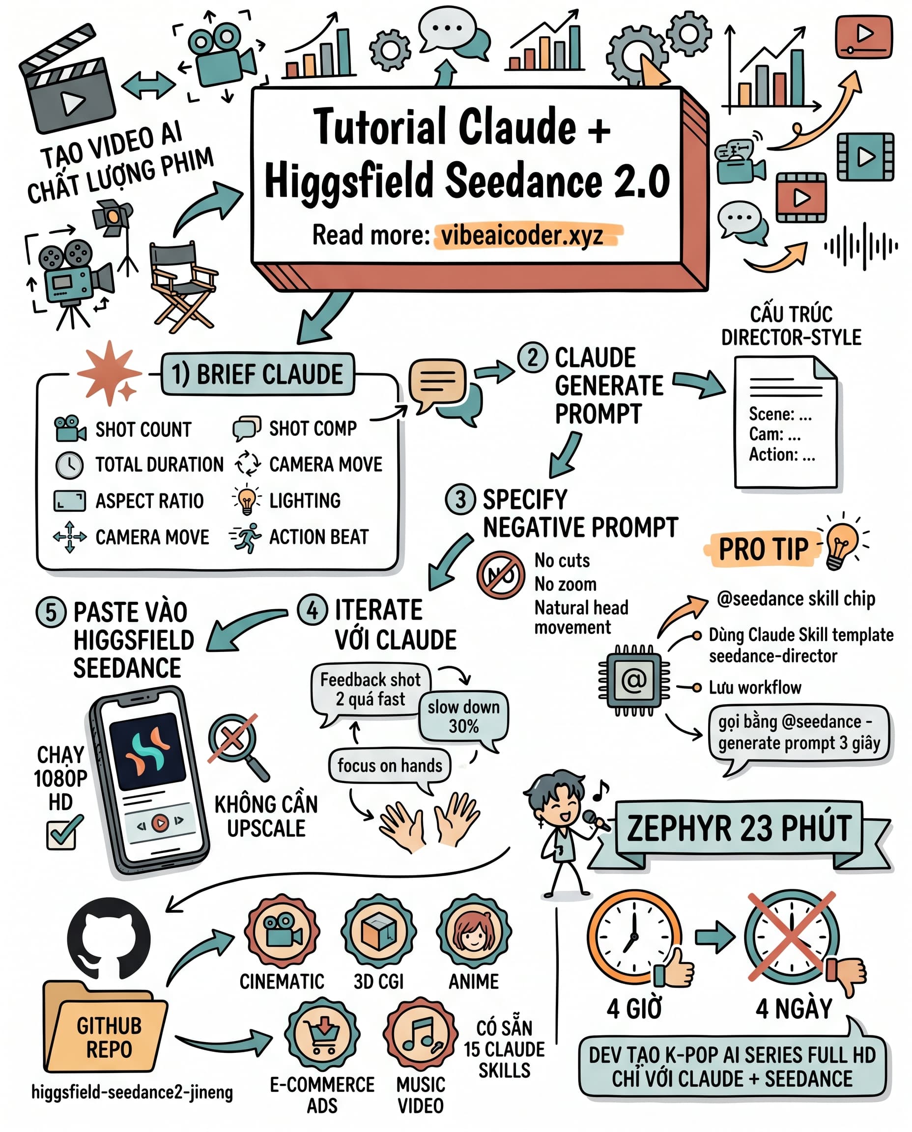 🎬 Claude Kết Hợp Higgsfield Seedance 2.0: Tạo Video AI Chất Lượng Phim Chỉ Trong 4 Giờ