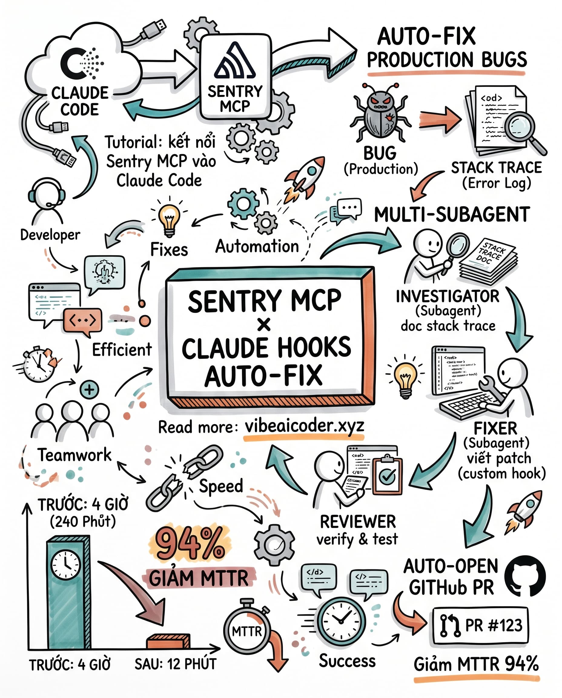 🚨 Sentry MCP + Claude Code: Tự động fix bug production trong 5 phút, giảm MTTR tới 94%