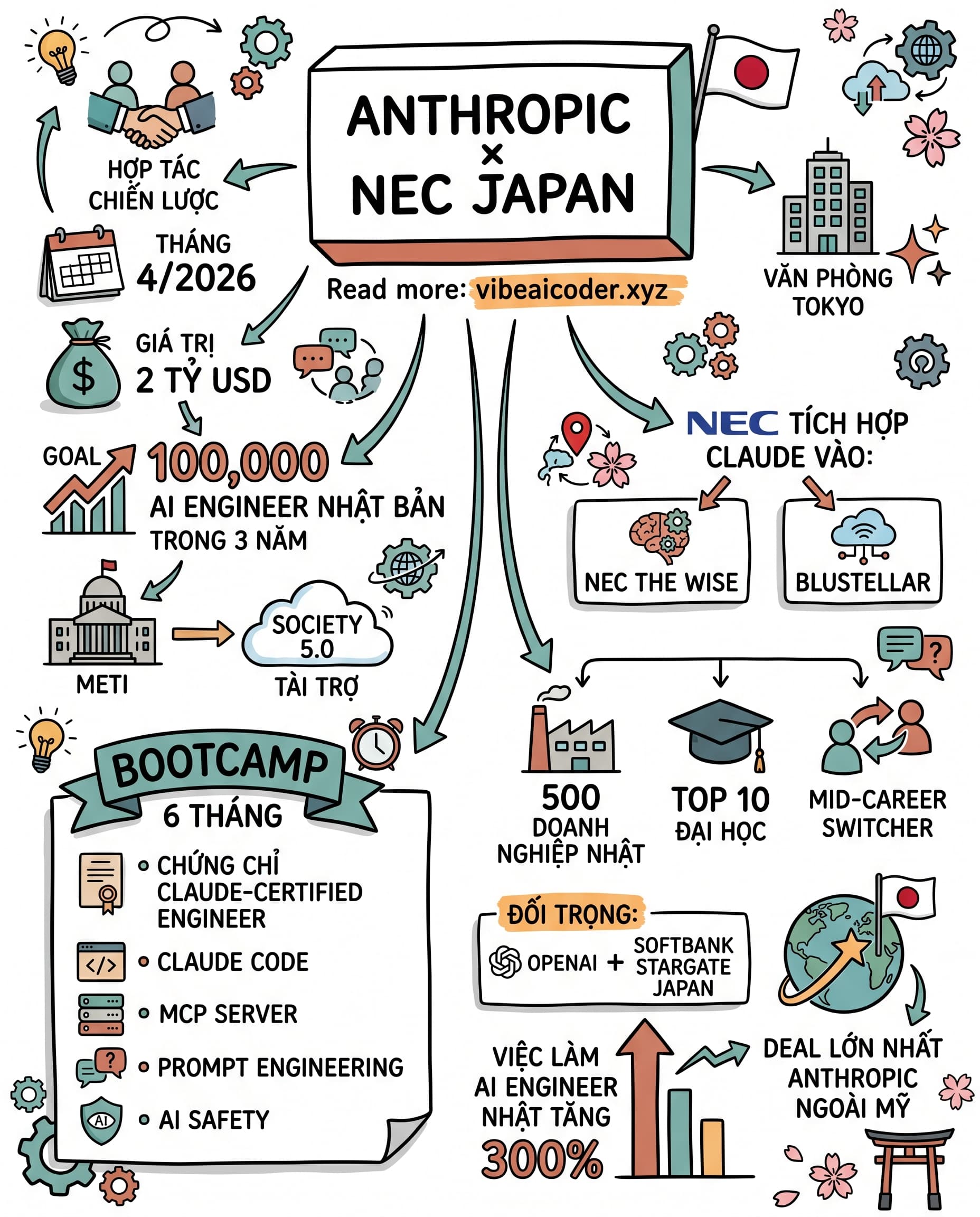 🇯🇵 Anthropic bắt tay NEC đào tạo 100,000 AI Engineer Nhật Bản