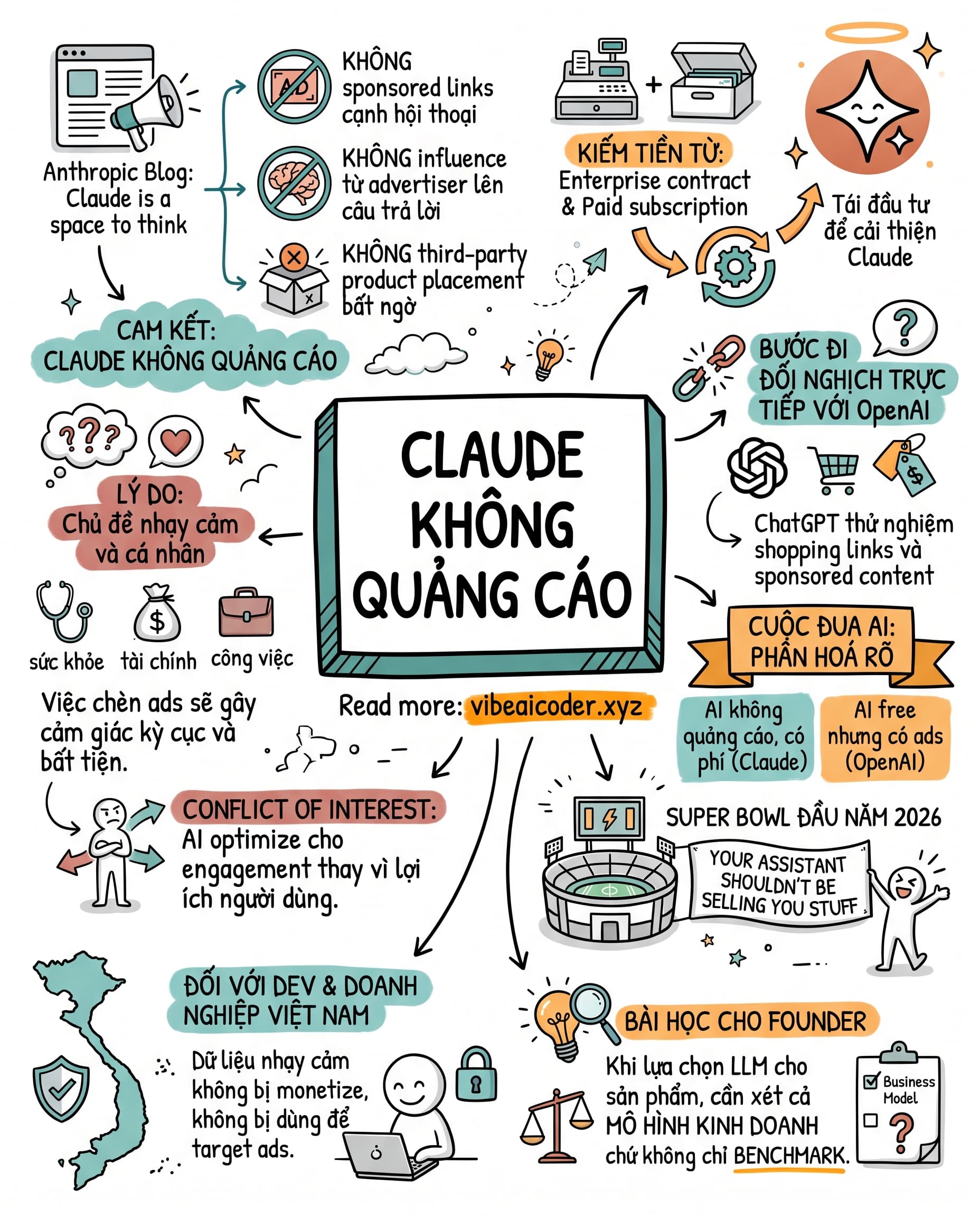 🛡️ Anthropic Tuyên Bố Claude Vĩnh Viễn Không Quảng Cáo: "Claude Là Không Gian Để Suy Nghĩ"