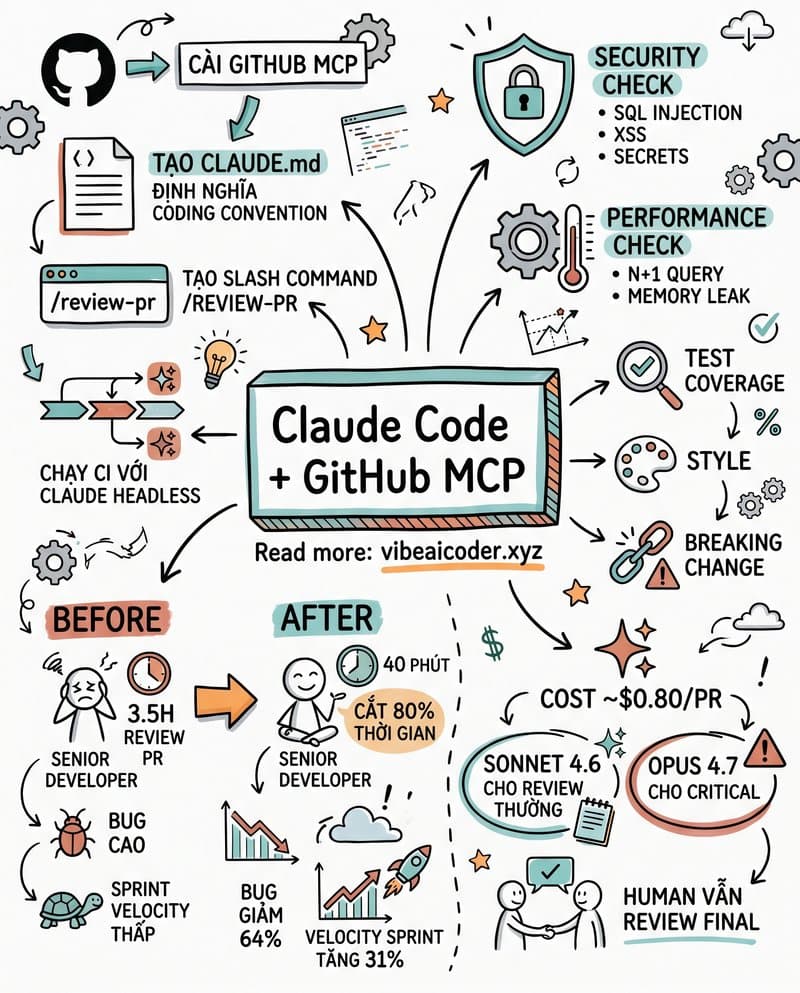 🤖 Claude Code + GitHub MCP: Pipeline Tự Động Review PR Cắt 80% Thời Gian Code Review