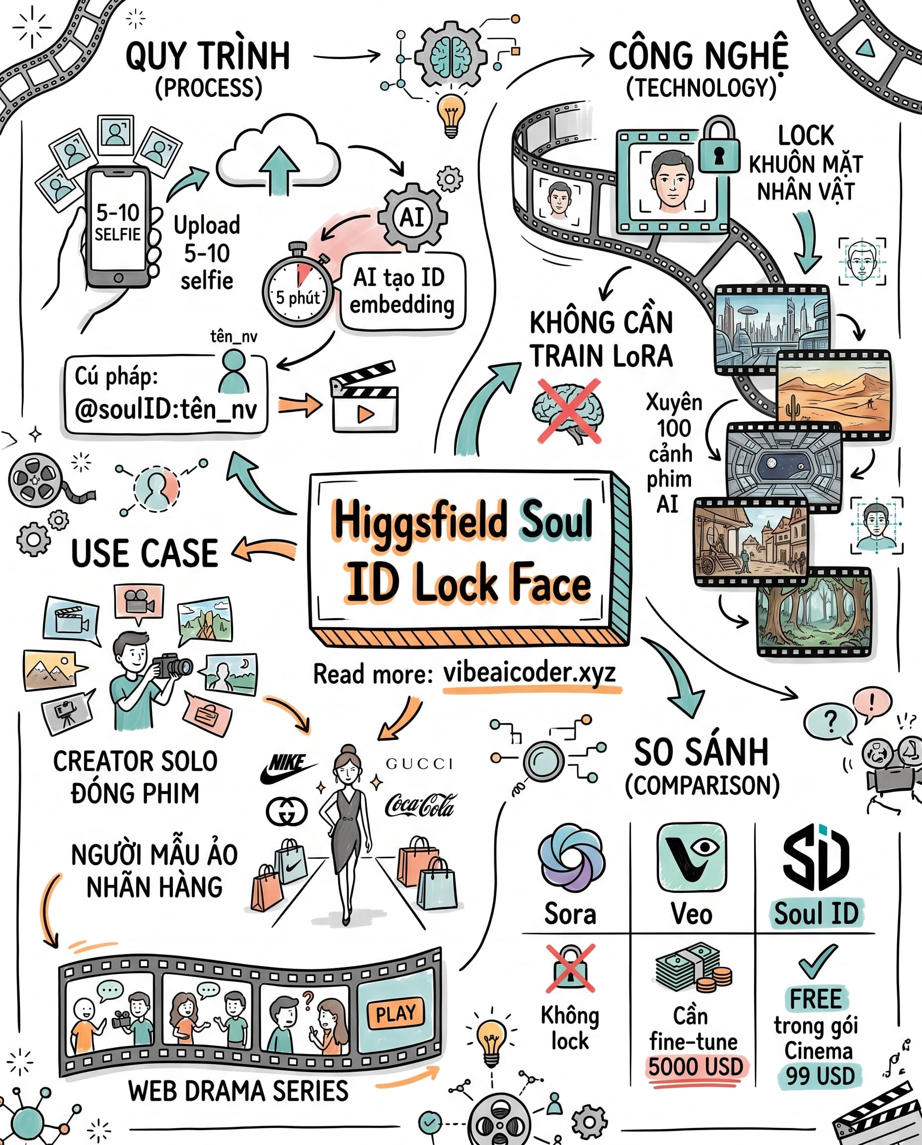 🎭 Higgsfield Soul ID: Lock khuôn mặt nhân vật AI xuyên 100 cảnh phim không cần train LoRA