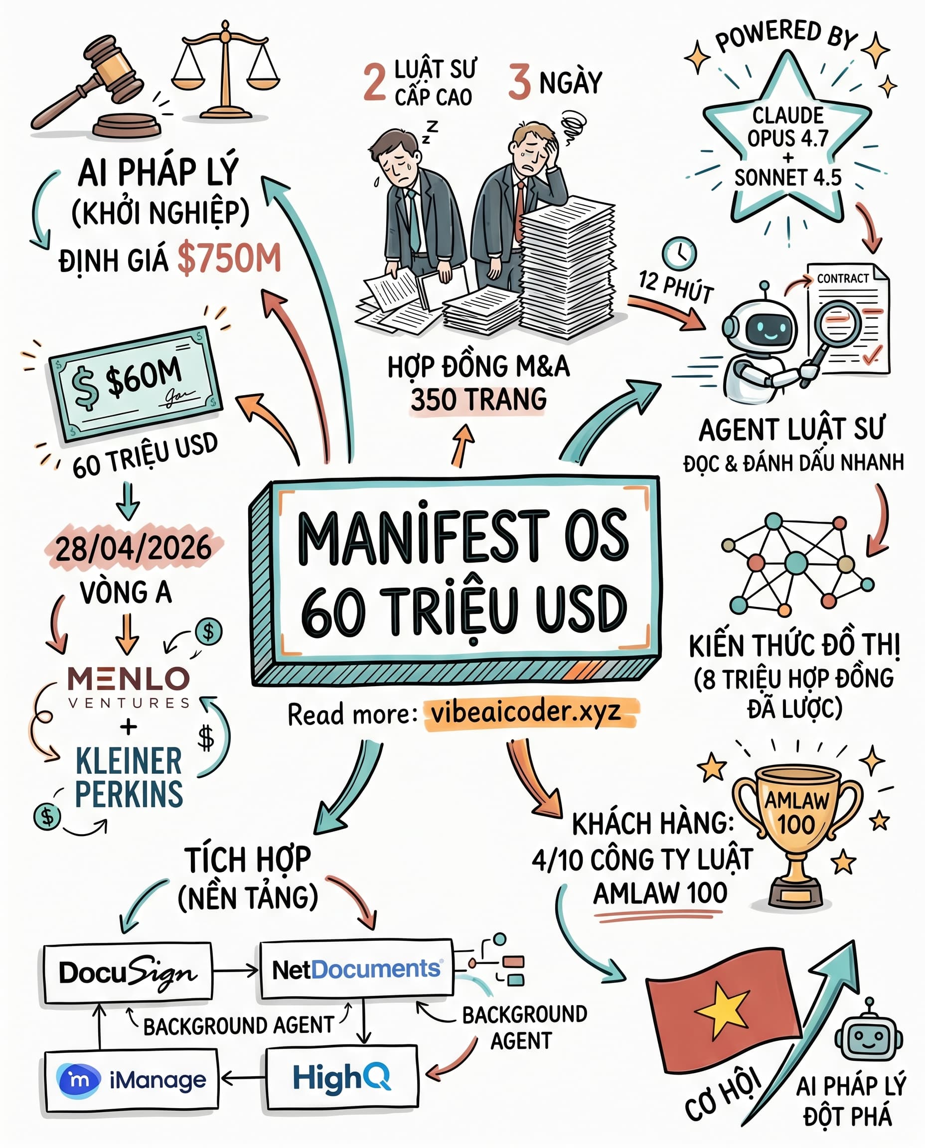 ⚖️ Manifest OS gọi 60 triệu USD, AI agent đọc hợp đồng 350 trang trong 12 phút