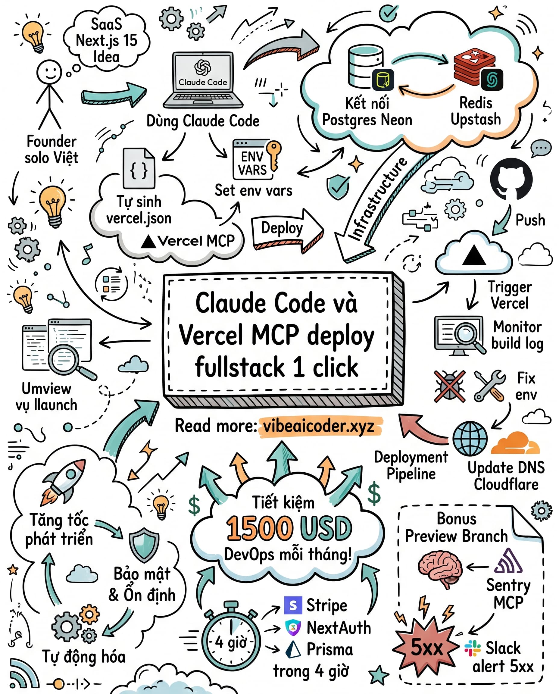 🚀 Founder Việt Solo Code SaaS Khỏi Cần DevOps, Claude Tự Deploy Lên Vercel Trong 4 Giờ