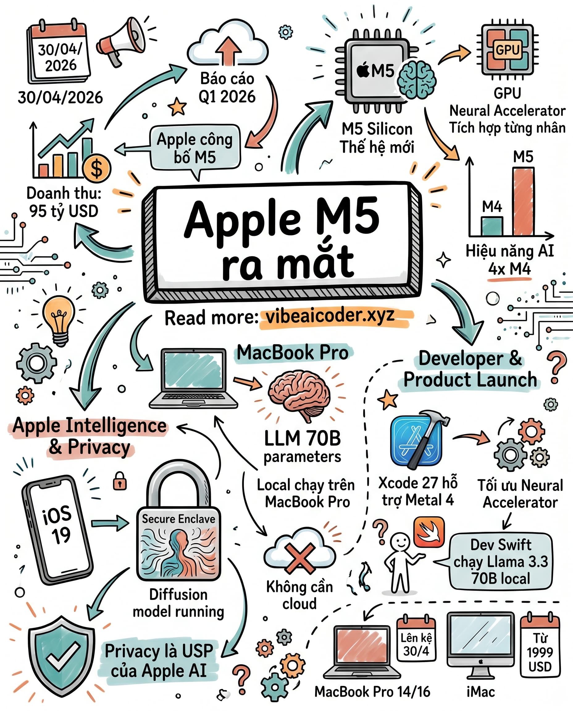 🚀 Apple ra mắt chip M5: chạy LLM 70B ngay trên MacBook, AI nhanh gấp 4 lần M4