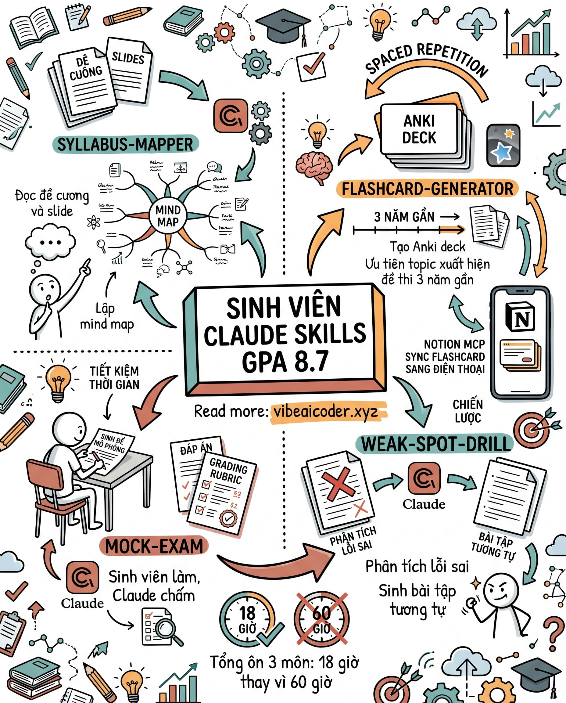 🎓 Sinh Viên Ngoại Thương Lên GPA 8.7 Nhờ 4 Claude Skills Ôn Thi Thần Tốc