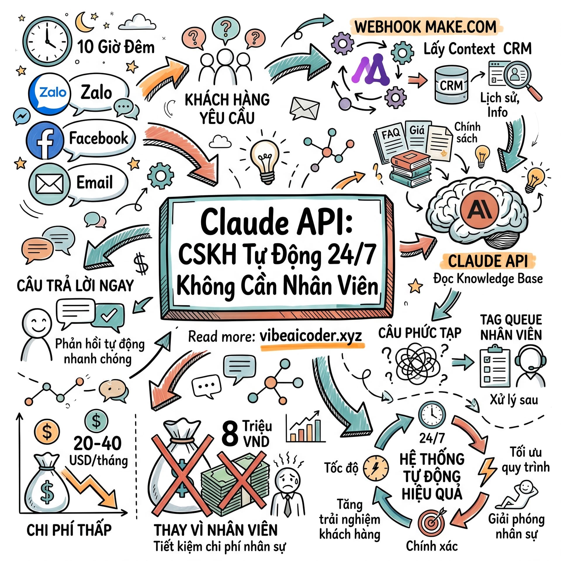 🤖 Xây hệ thống CSKH tự động 24/7 với Claude API, không cần nhân viên trực đêm