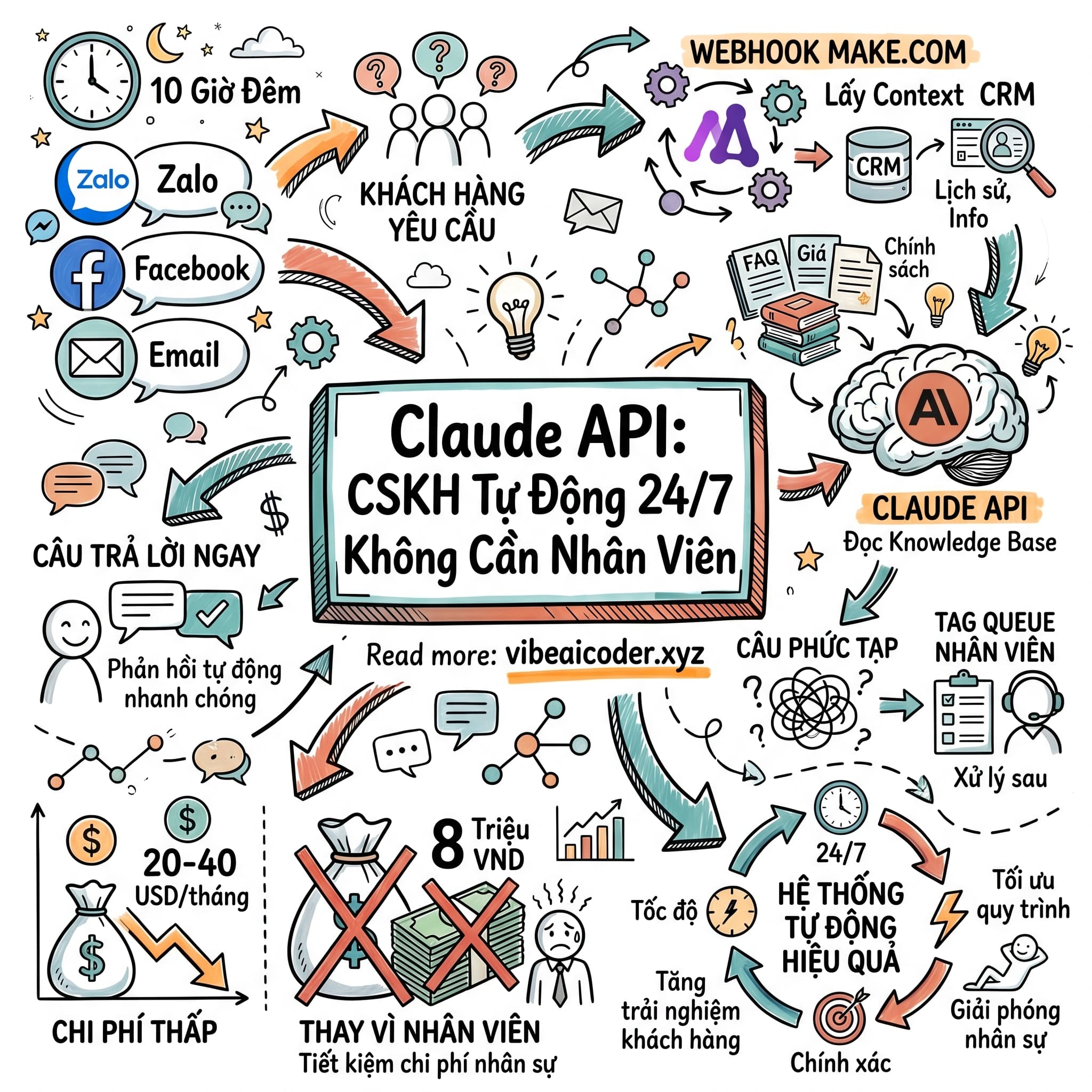 🤖 Xây hệ thống CSKH tự động 24/7 với Claude API, không cần nhân viên trực đêm
