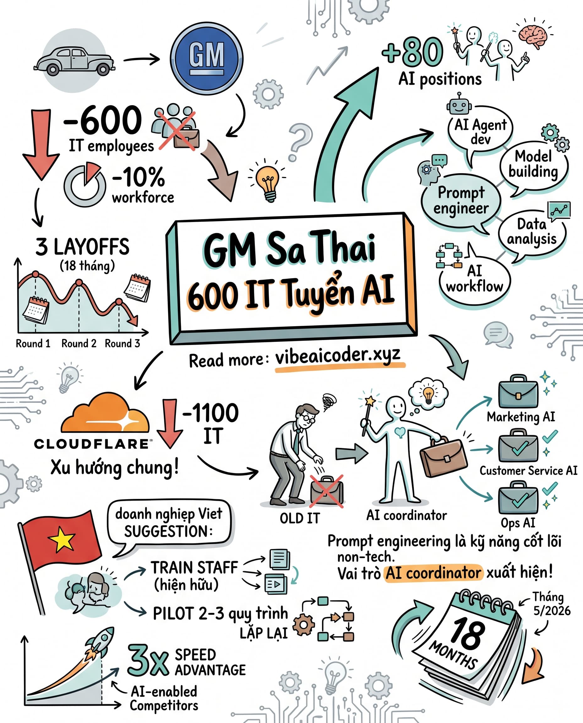 🚗 General Motors Sa Thải 600 Nhân Viên IT Để Tuyển Chuyên Gia AI Thay Thế