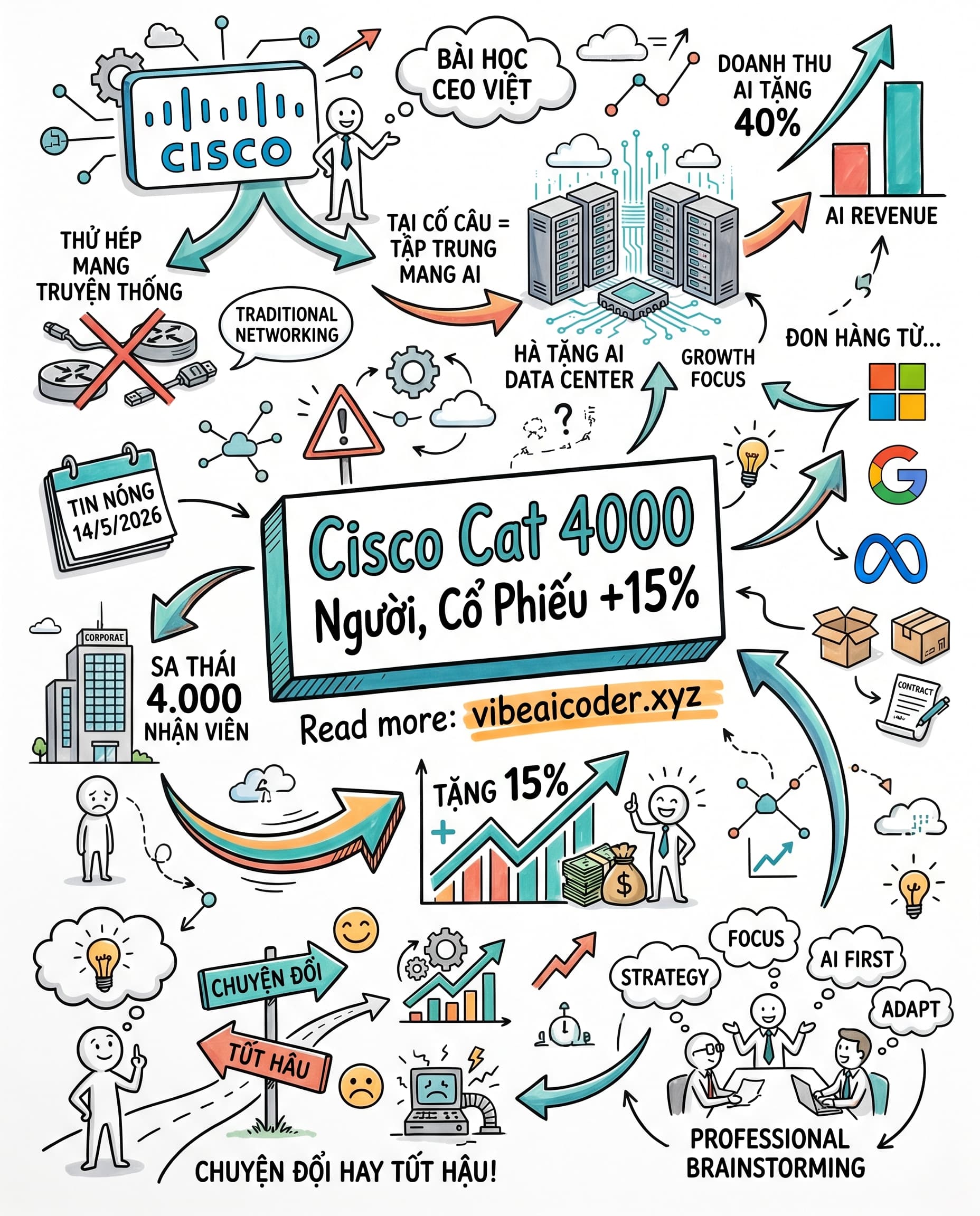 🔥 Cisco Sa Thải 4.000 Người Nhưng Cổ Phiếu Tăng 15%: Bài Học Cho CEO Việt