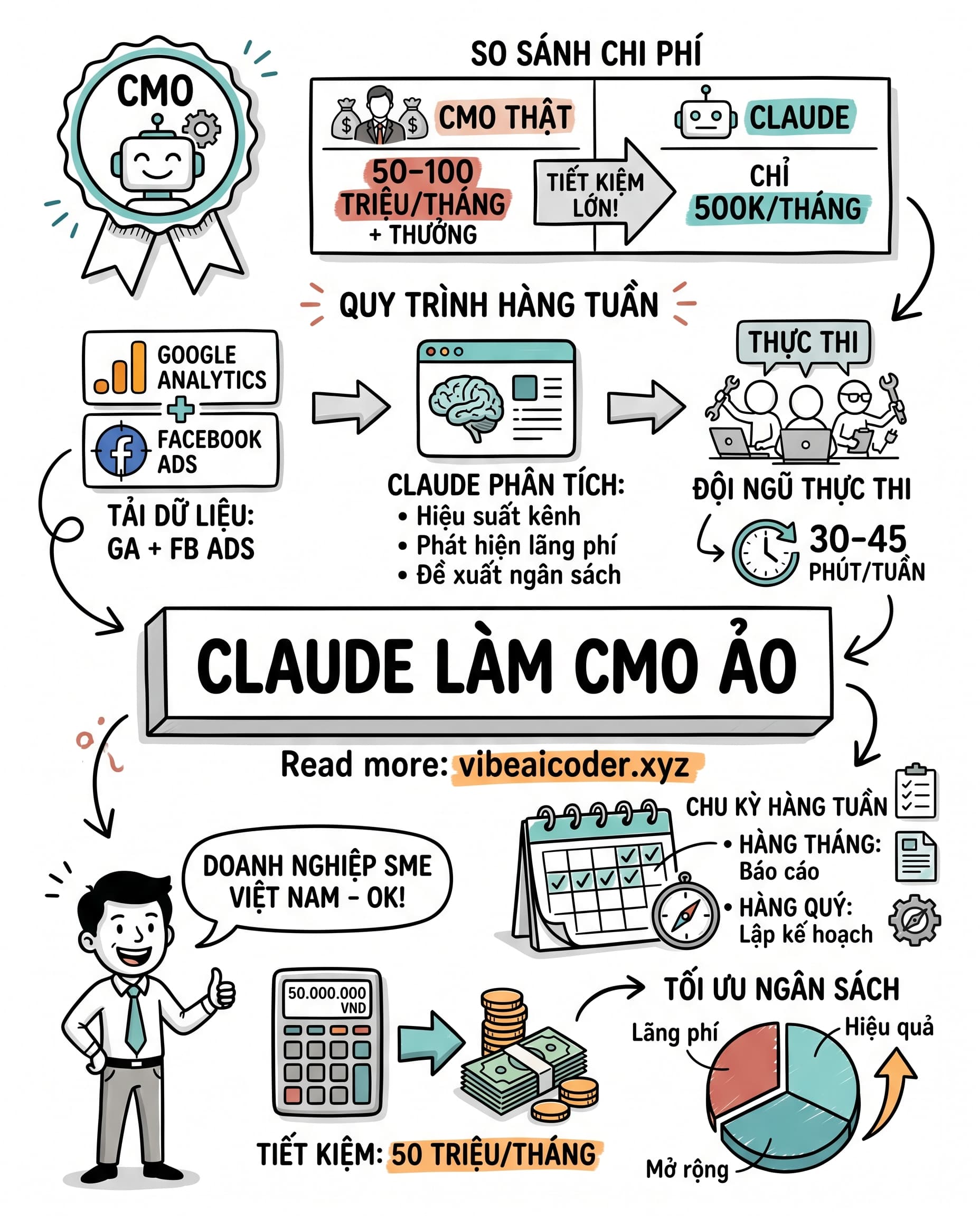 🧠 Dùng Claude Làm CMO Ảo: SME Tiết Kiệm 50 Triệu Mỗi Tháng