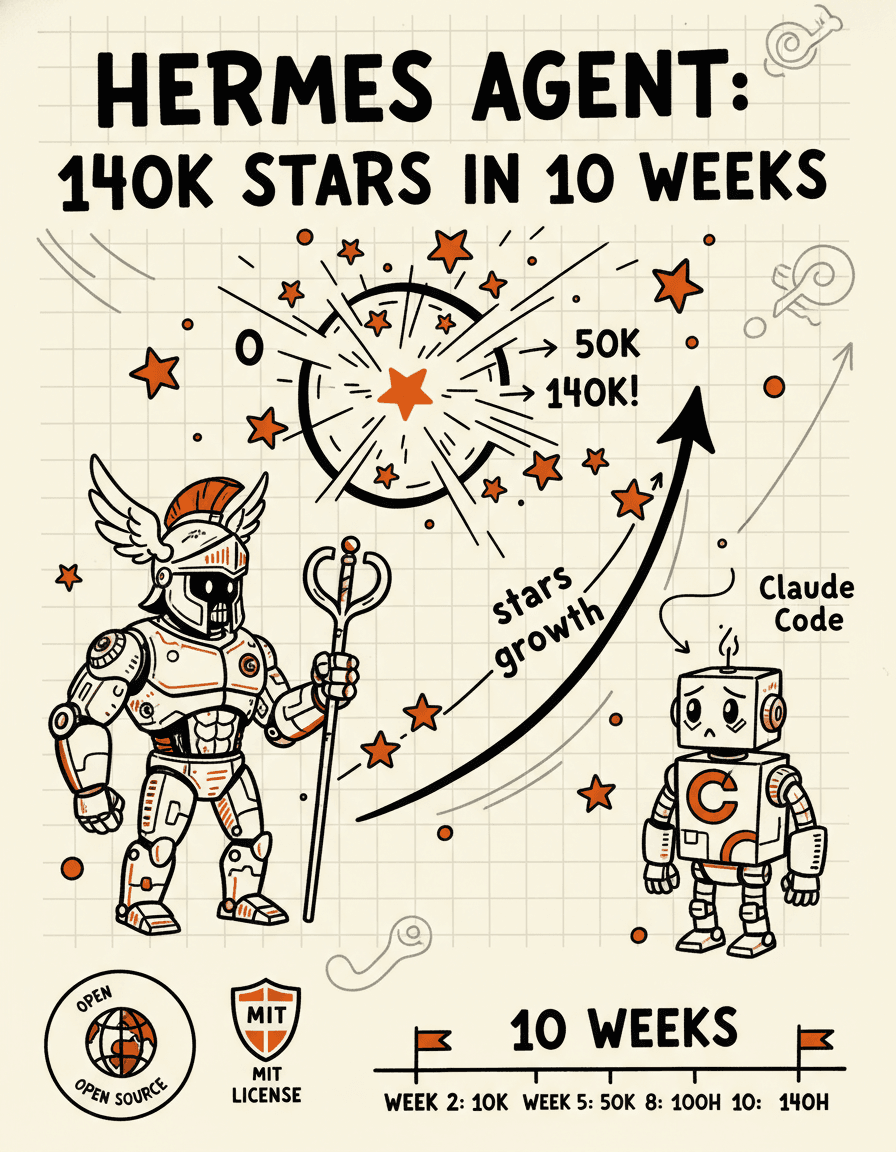 🚀 Hermes Agent Vượt 140K Stars Chỉ Trong 10 Tuần, Thách Thức Trực Tiếp Claude Code