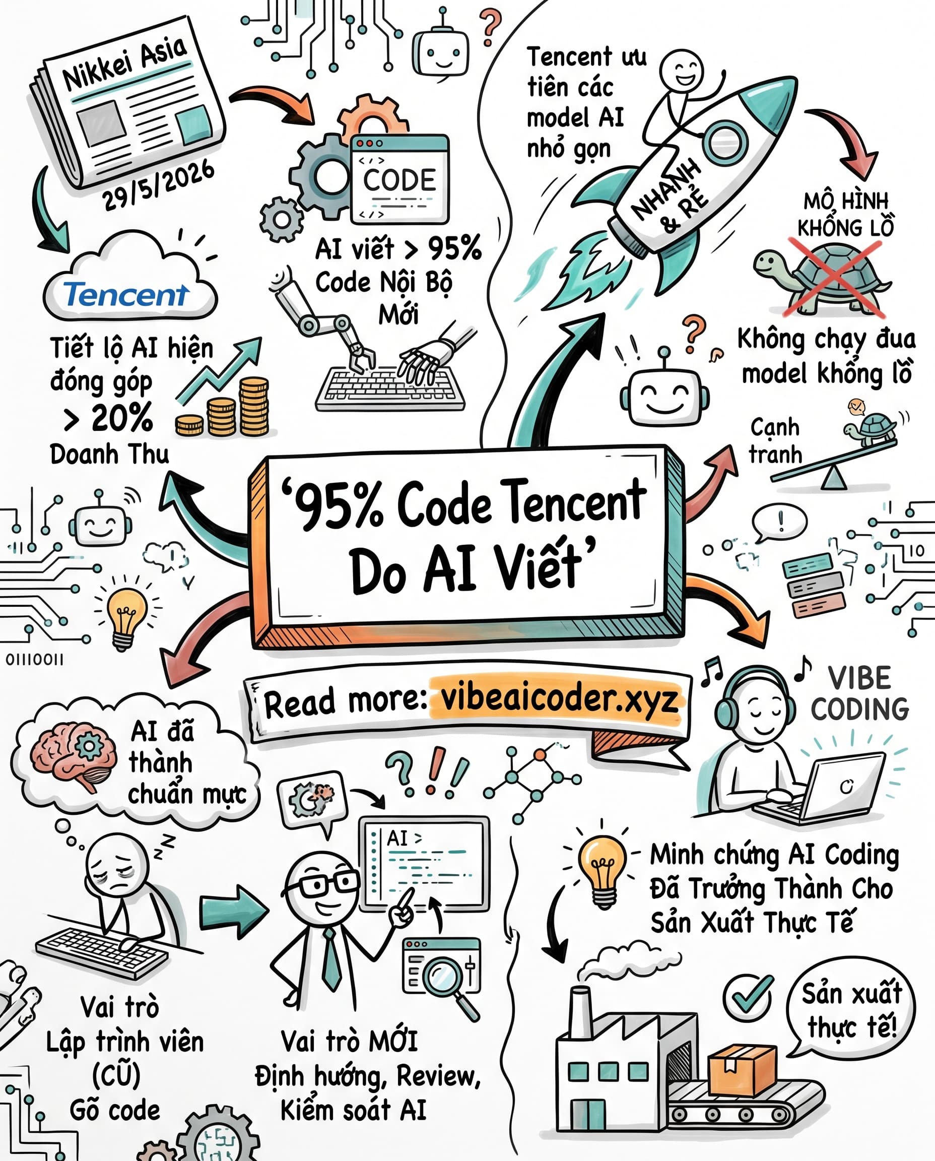 🤖 Tencent tiết lộ AI viết hơn 95% code nội bộ, lập trình viên sắp đổi vai