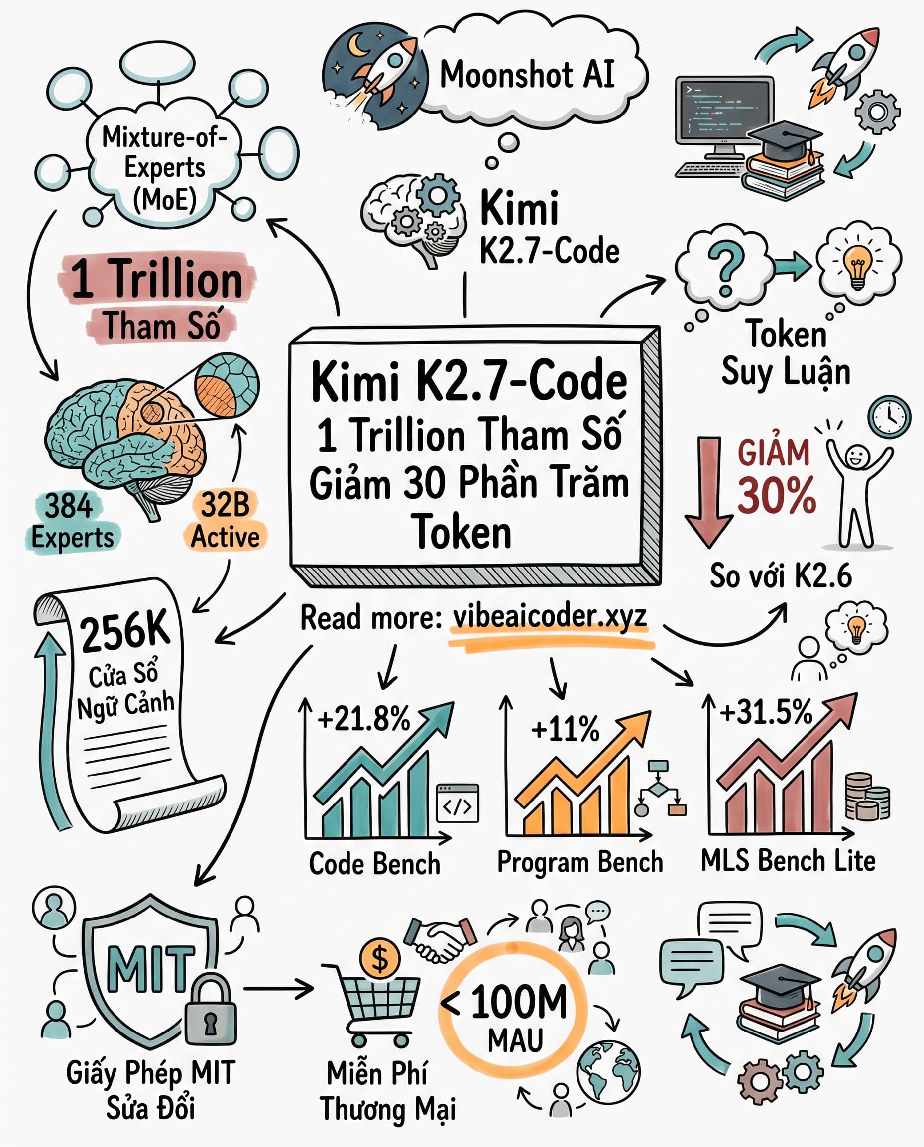 🤖 Moonshot AI tung Kimi K2.7-Code mã nguồn mở, 1 nghìn tỷ tham số đấu thẳng Claude và GPT