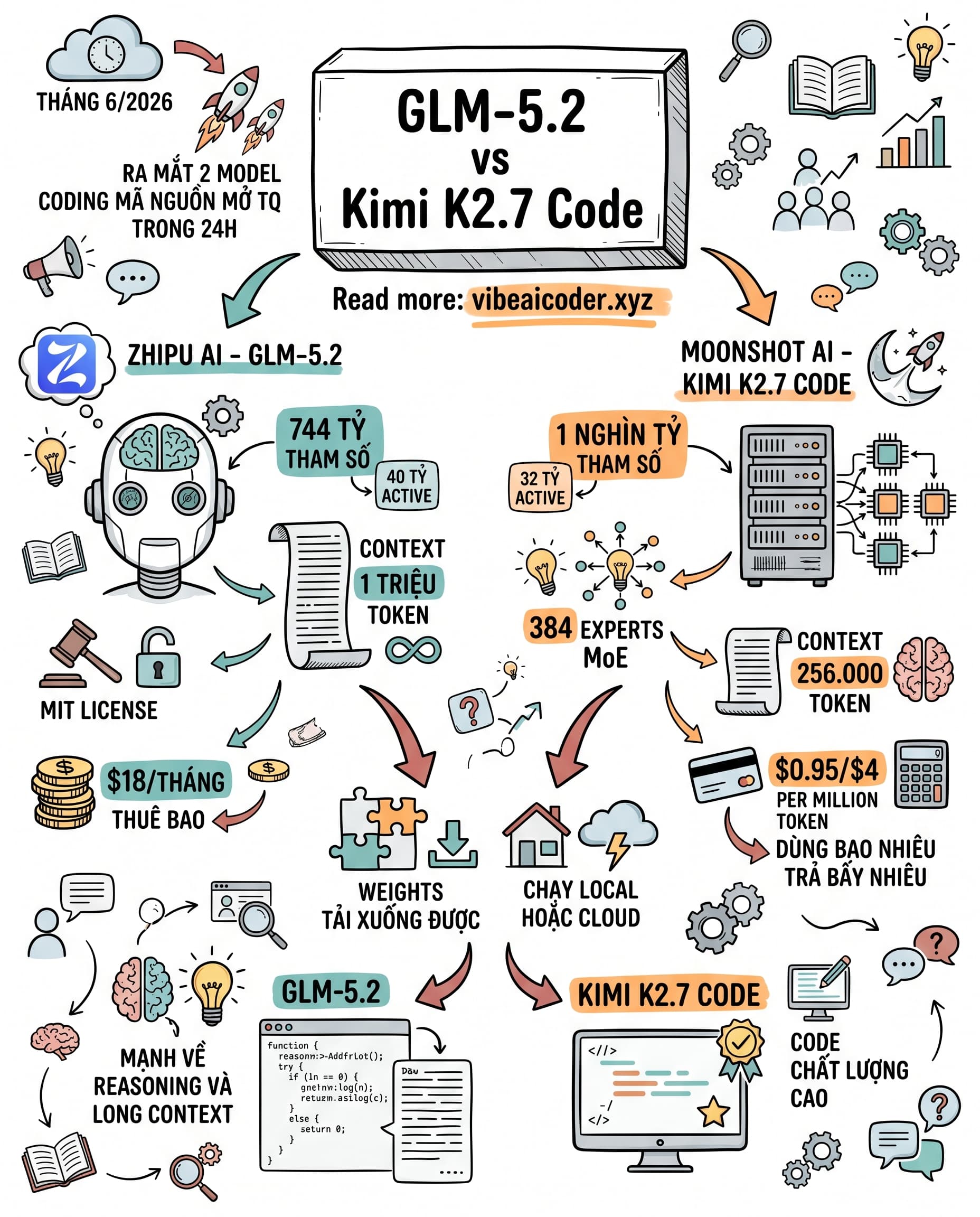 🤖 Hai Model Coding Mã Nguồn Mở Trung Quốc Ra Mắt Trong 24 Giờ: GLM-5.2 vs Kimi K2.7 Code