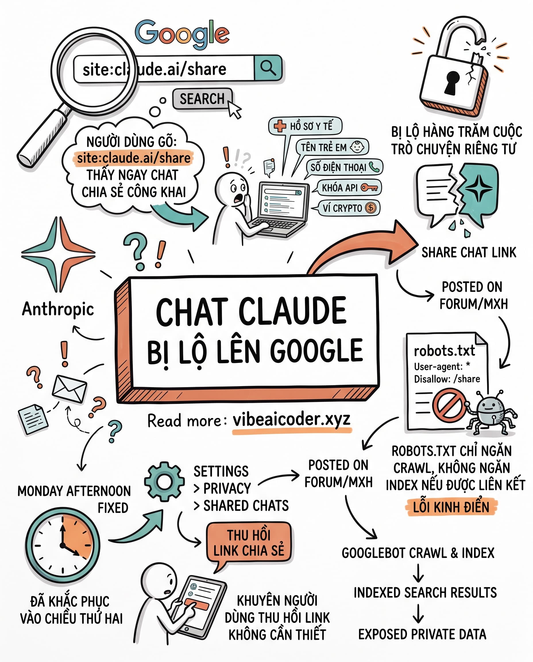 🔓 Gõ 1 dòng lệnh Google là đọc được cả trăm cuộc chat riêng của người dùng Claude