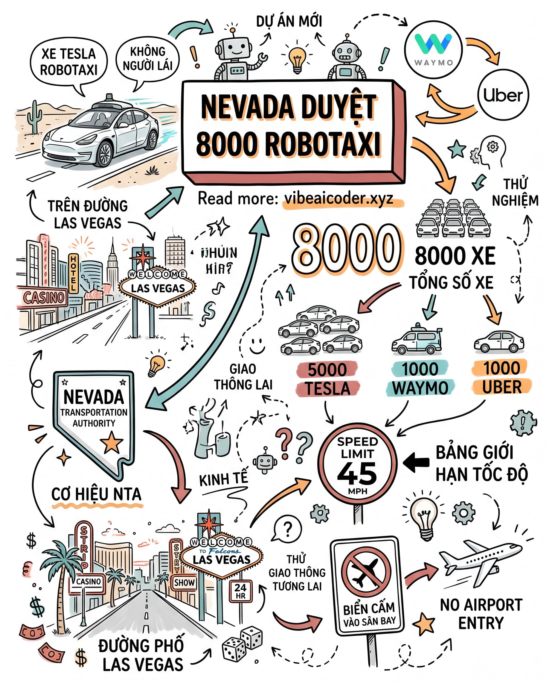 🚕 Nevada Duyệt 8000 Robotaxi Cho Tesla, Waymo, Uber Tại Las Vegas