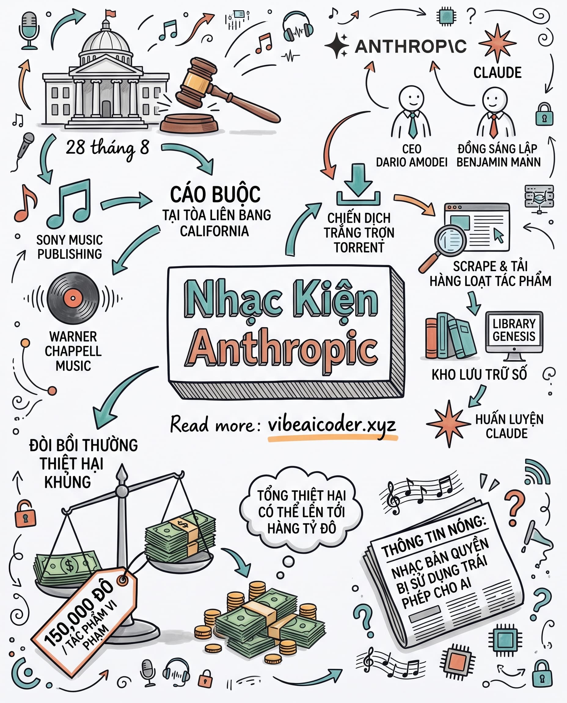 🎵 Sony và Warner kiện Anthropic, đòi bồi thường hàng tỷ đô