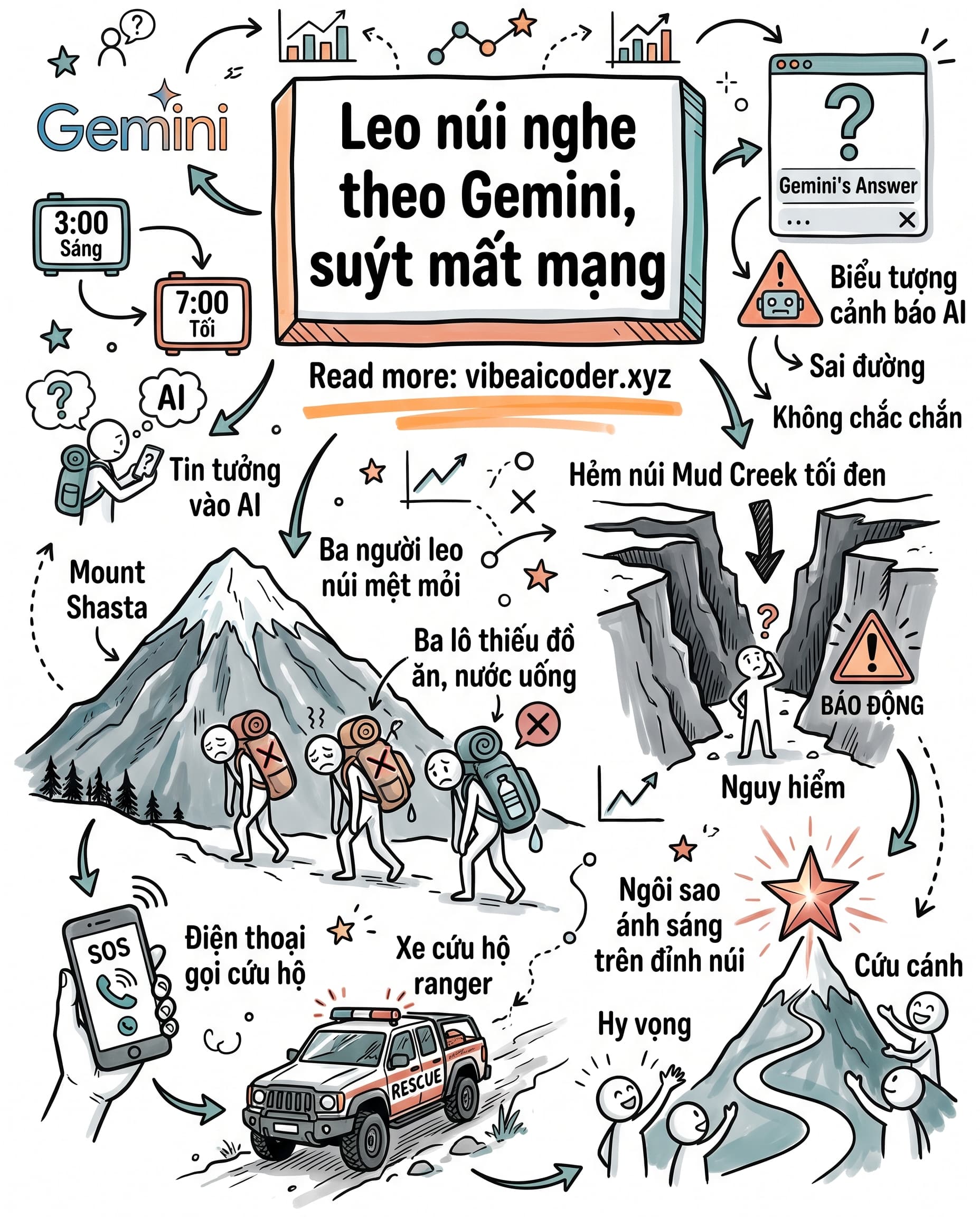 🏔️ Nghe lời Gemini lên lịch leo núi, 3 người suýt bỏ mạng qua đêm