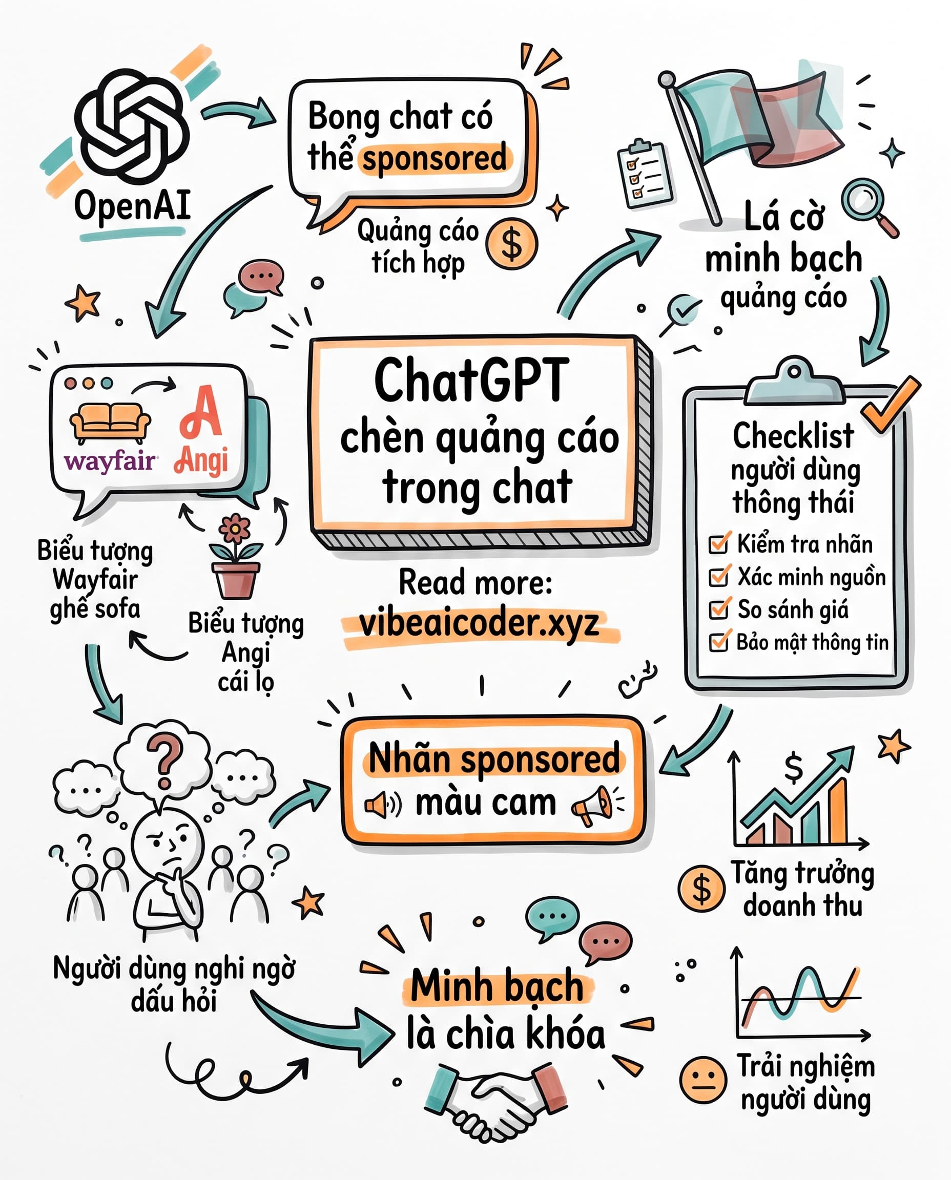 🛍️ ChatGPT chèn quảng cáo được tài trợ trong chat: cần biết gì trước khi mua theo gợi ý AI
