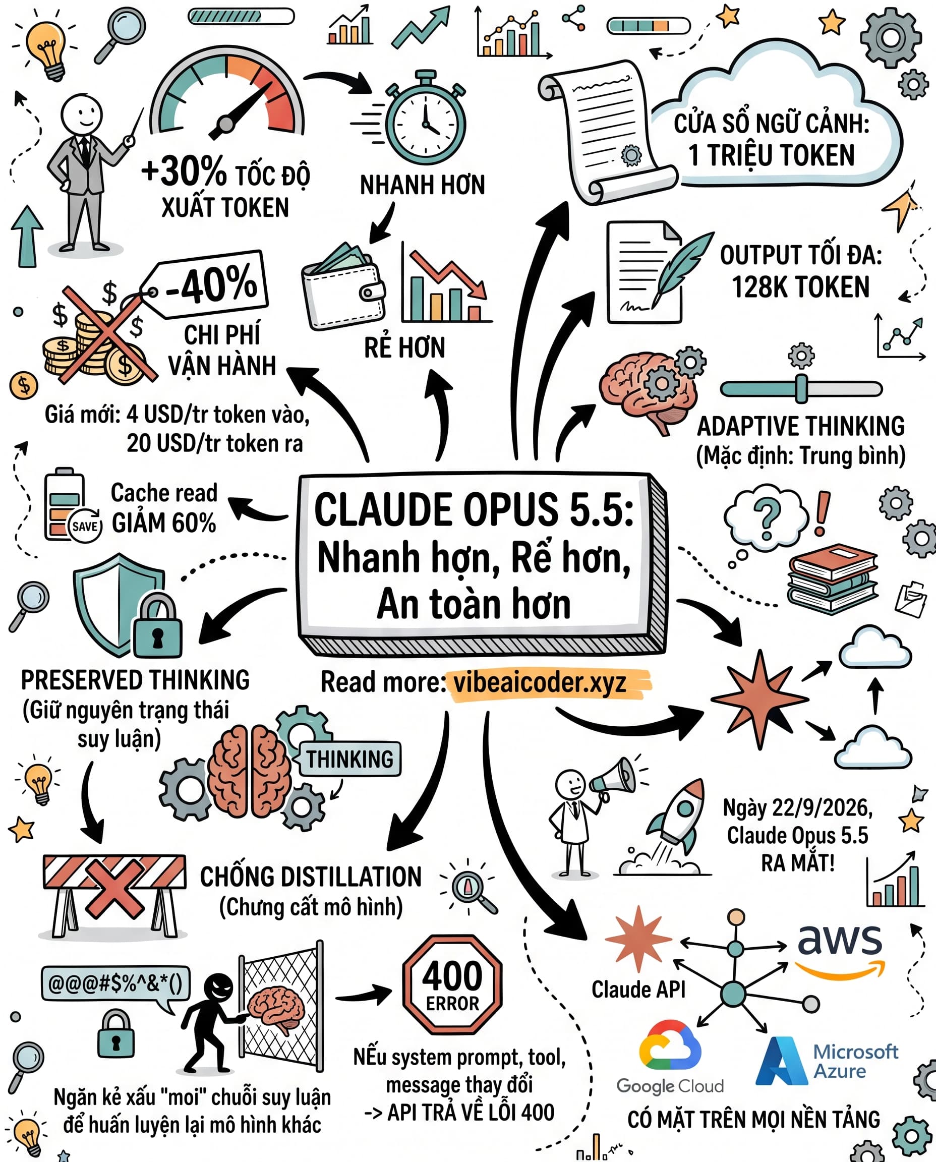⚡ Claude Opus 5.5 ra mắt: nhanh hơn 30%, rẻ hơn 40%, chống sao chép não AI