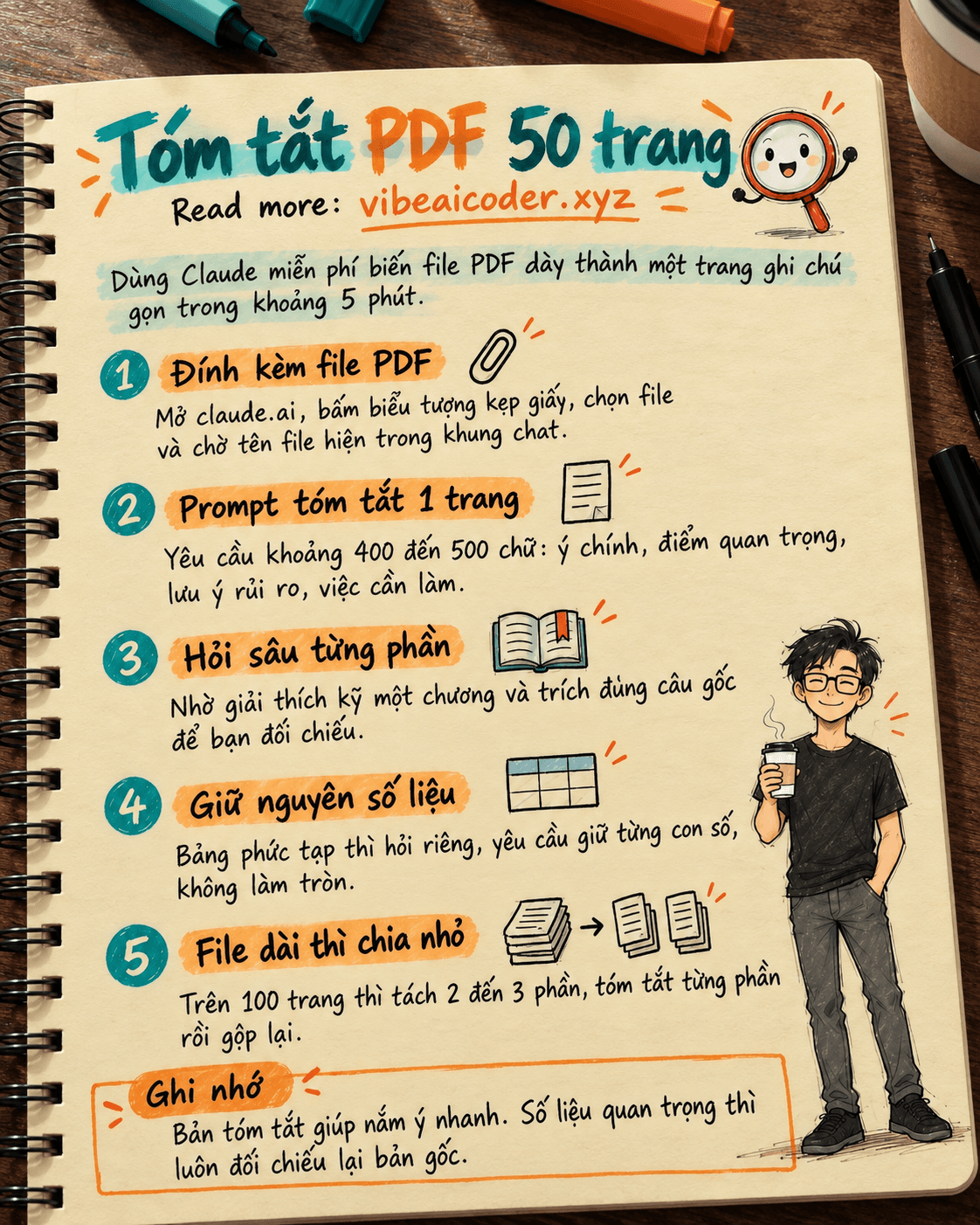 Dùng Claude tóm tắt tài liệu PDF 50 trang thành 1 trang ghi chú trong 5 phút