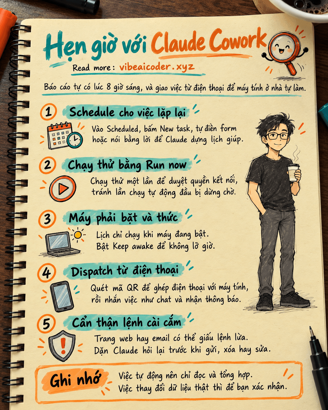 ⏰ Dùng Claude Cowork để hẹn giờ việc lặp lại và giao việc từ điện thoại