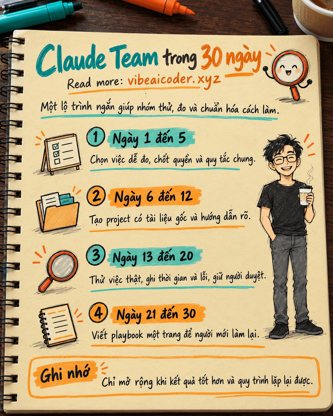 🗓️ Lộ trình 30 ngày triển khai Claude Team: Chọn việc, đo hiệu quả và sửa quy trình