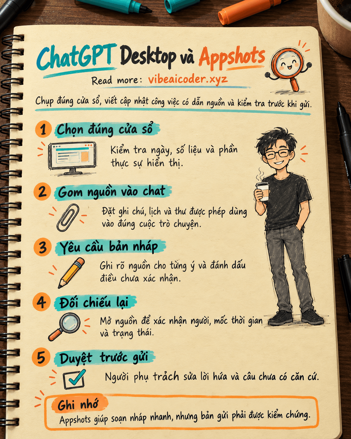 Dùng ChatGPT trên máy tính để thu thập ngữ cảnh ứng dụng và soạn bản cập nhật công việc có kiểm tra