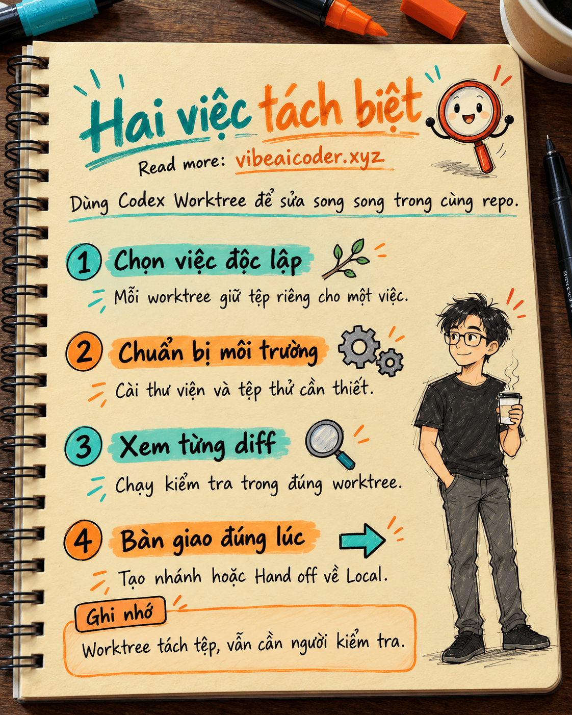 Dùng Codex Worktree để sửa hai việc song song và bàn giao thay đổi có kiểm tra