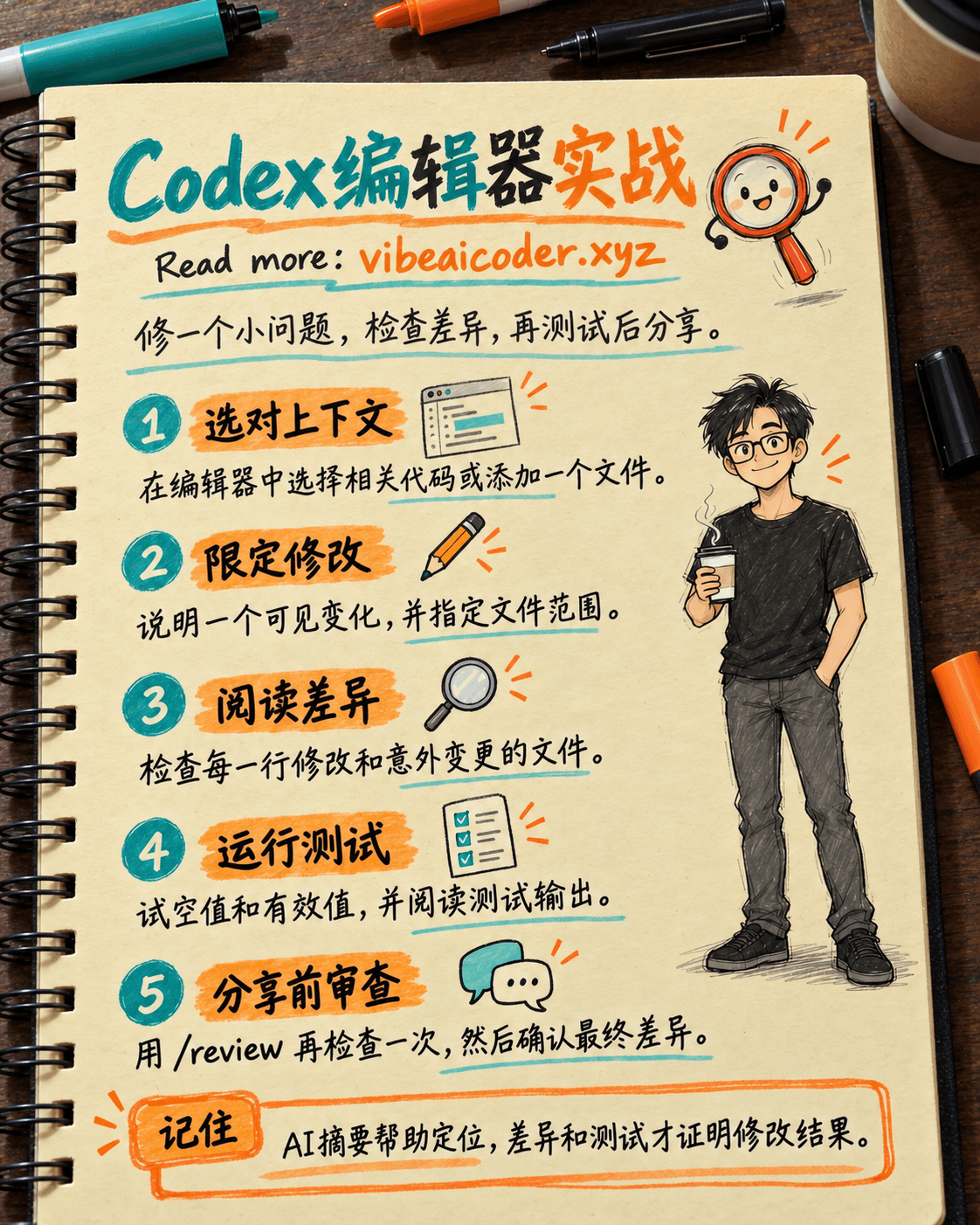 用 Codex IDE 扩展修改代码并在分享前审查差异