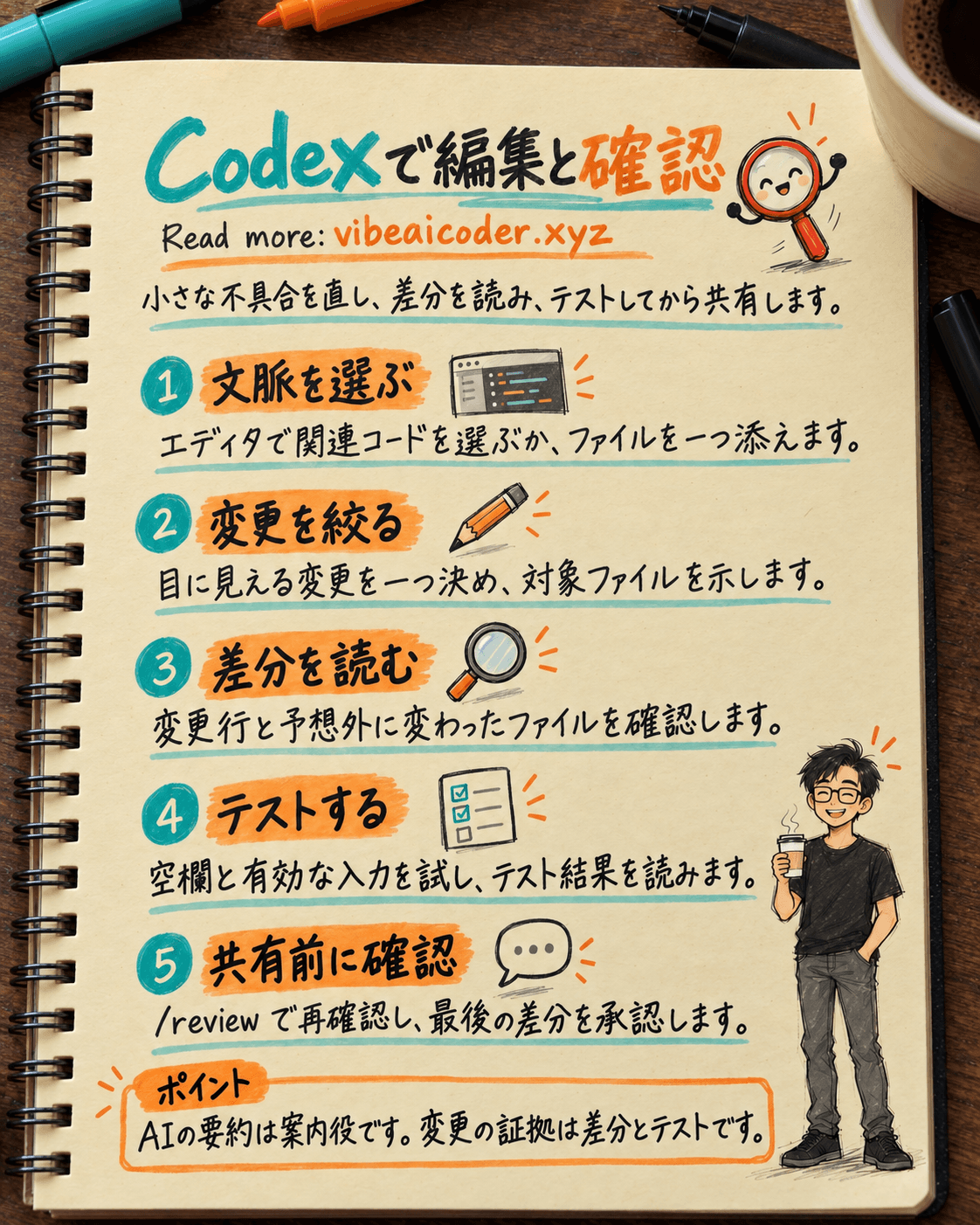 Codex IDE拡張機能でコードを編集し共有前に差分を確認する