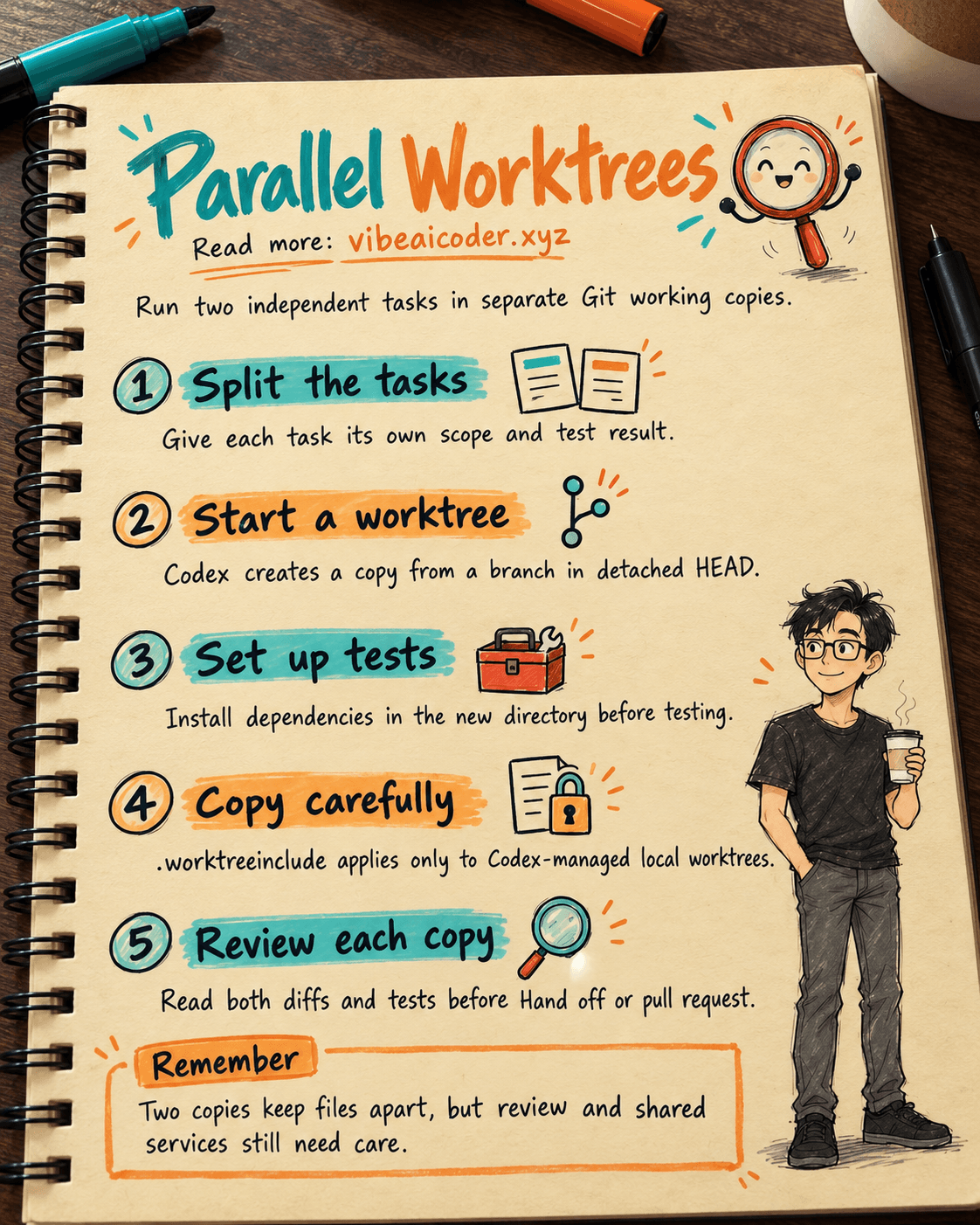 Use Codex Worktrees for two parallel tasks with separate checks