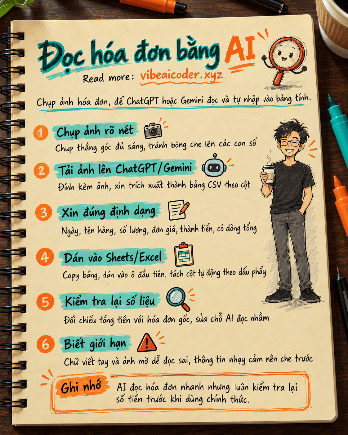 Dùng ChatGPT hoặc Gemini để đọc ảnh hóa đơn và nhập thẳng vào bảng tính trong 5 phút
