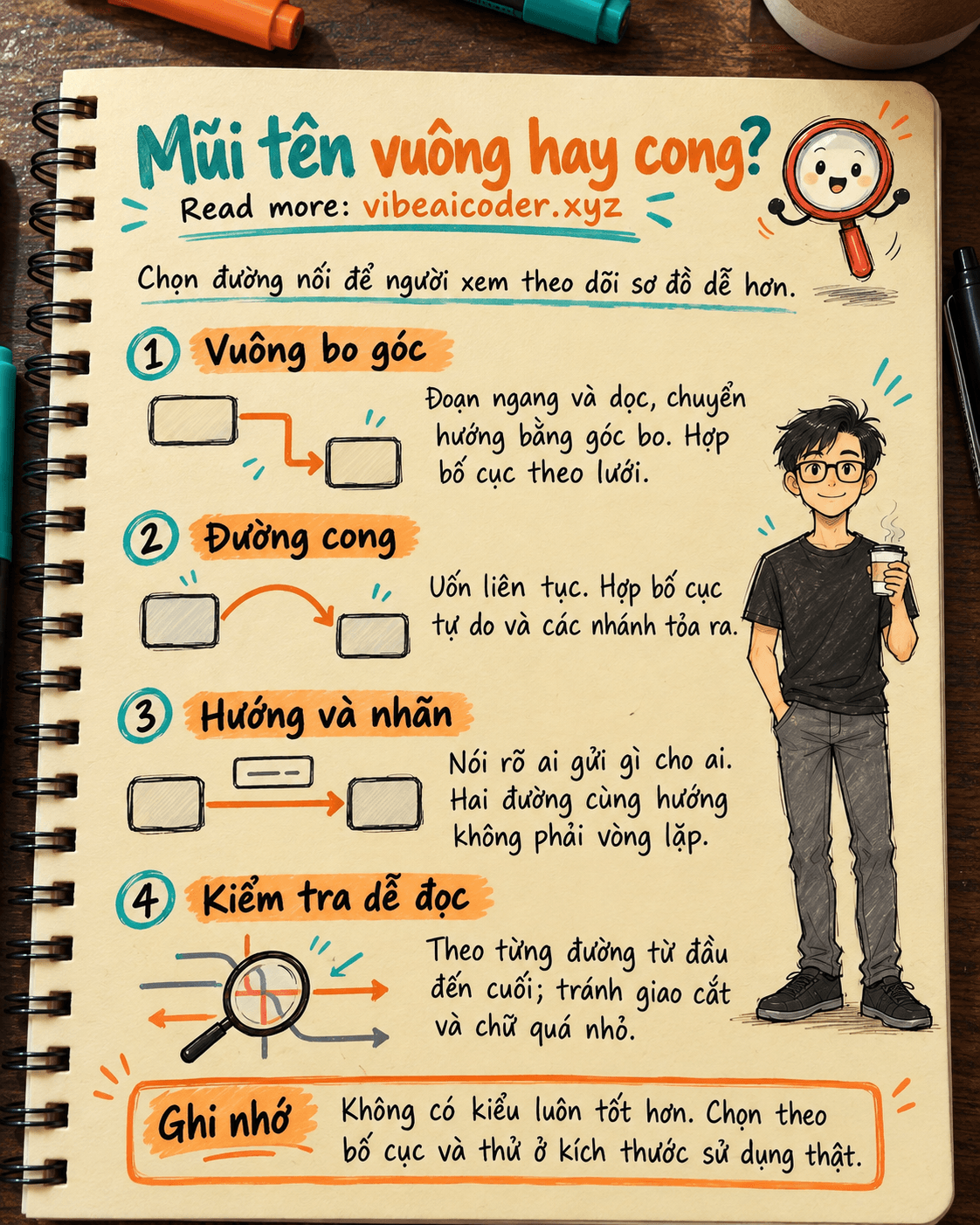 Mũi tên vuông hay cong: chọn connector thế nào để sơ đồ UX dễ đọc?