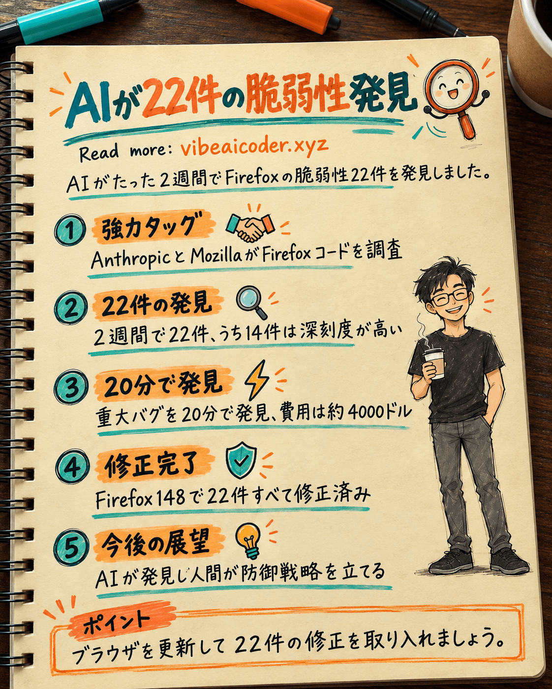 🦊 Firefoxの脆弱性22件をAIが2週間で発見