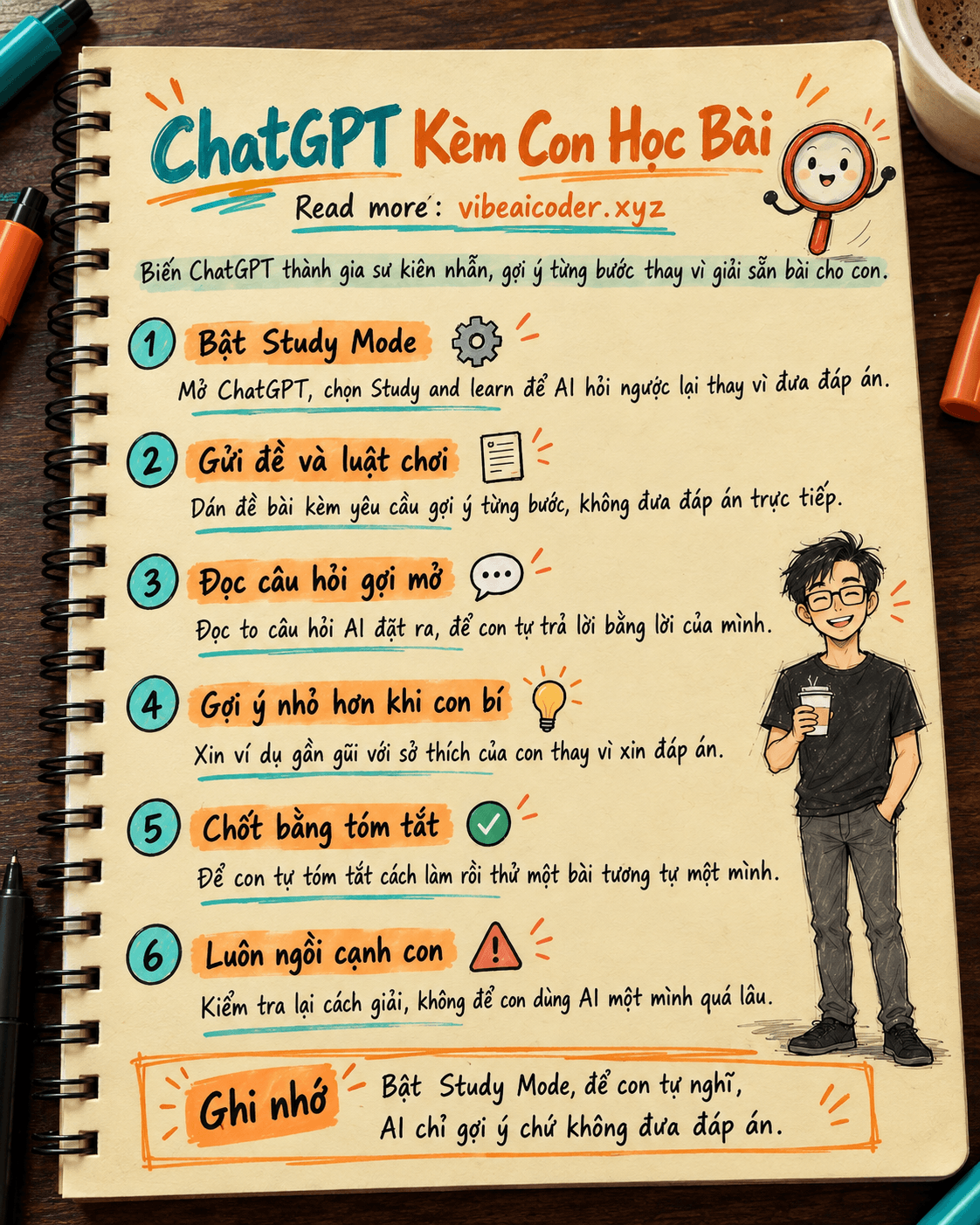 📚 Dùng ChatGPT Study Mode kèm con học bài trong 15 phút, không làm hộ con