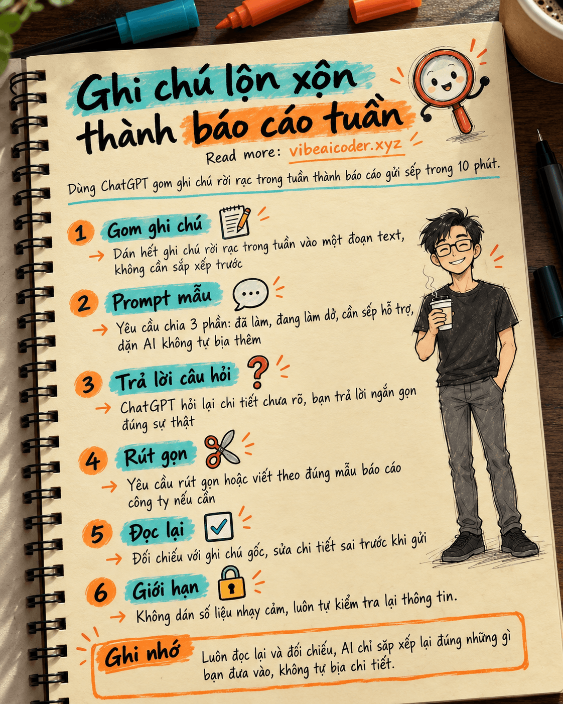 Dùng ChatGPT biến ghi chú lộn xộn thành báo cáo tuần gửi sếp trong 10 phút