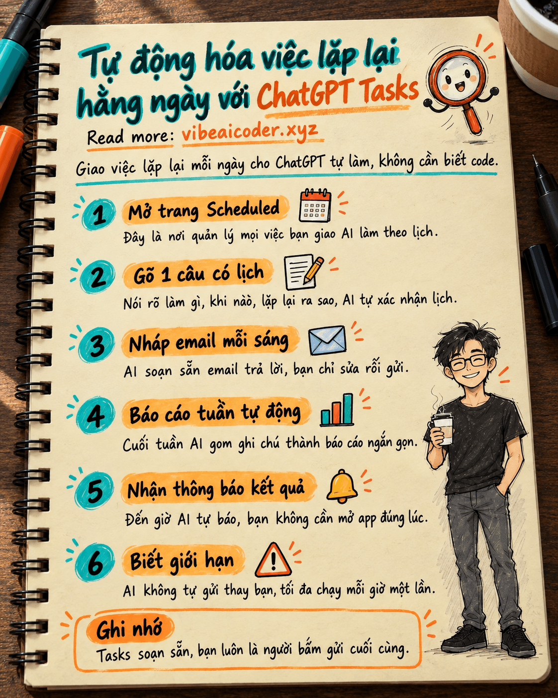 Dùng ChatGPT Tasks tự động hóa việc lặp lại hằng ngày (không cần code)
