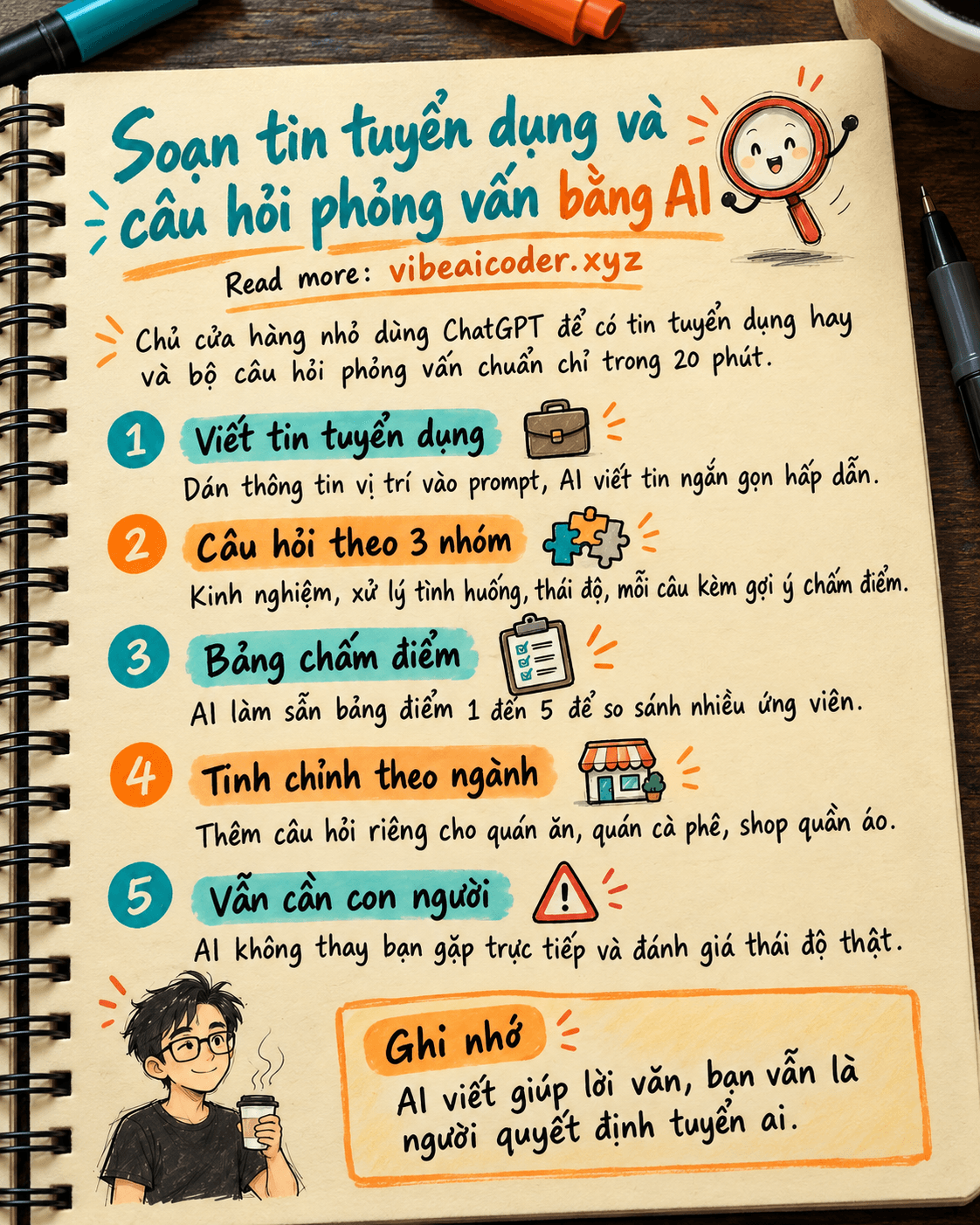 Dùng ChatGPT soạn tin tuyển dụng và bộ câu hỏi phỏng vấn để tuyển nhân viên cho cửa hàng nhỏ trong 20 phút